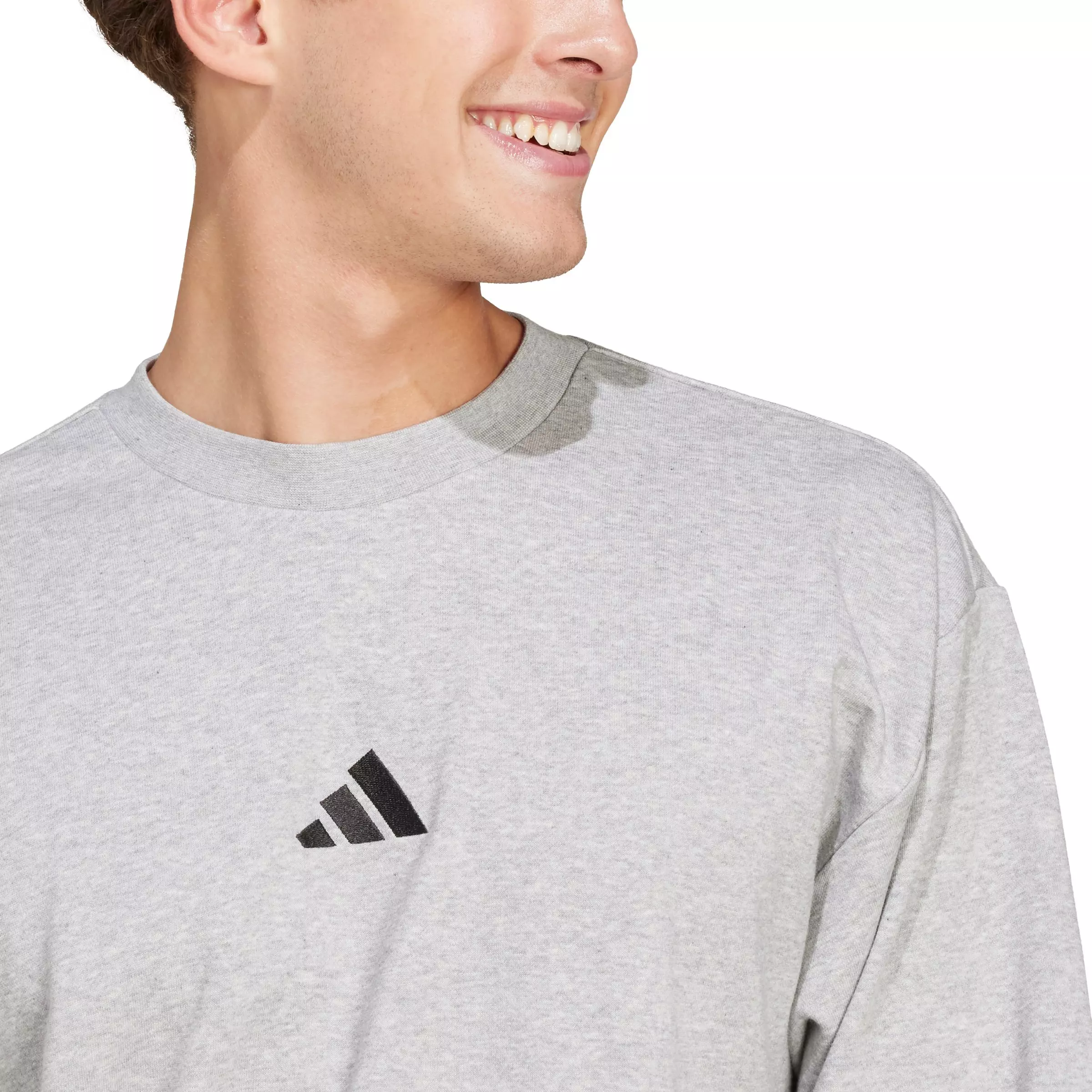 adidas Men's Essentials Feelcozy French Terry Sweatshirt - Grey/Black - GREY/BLACK