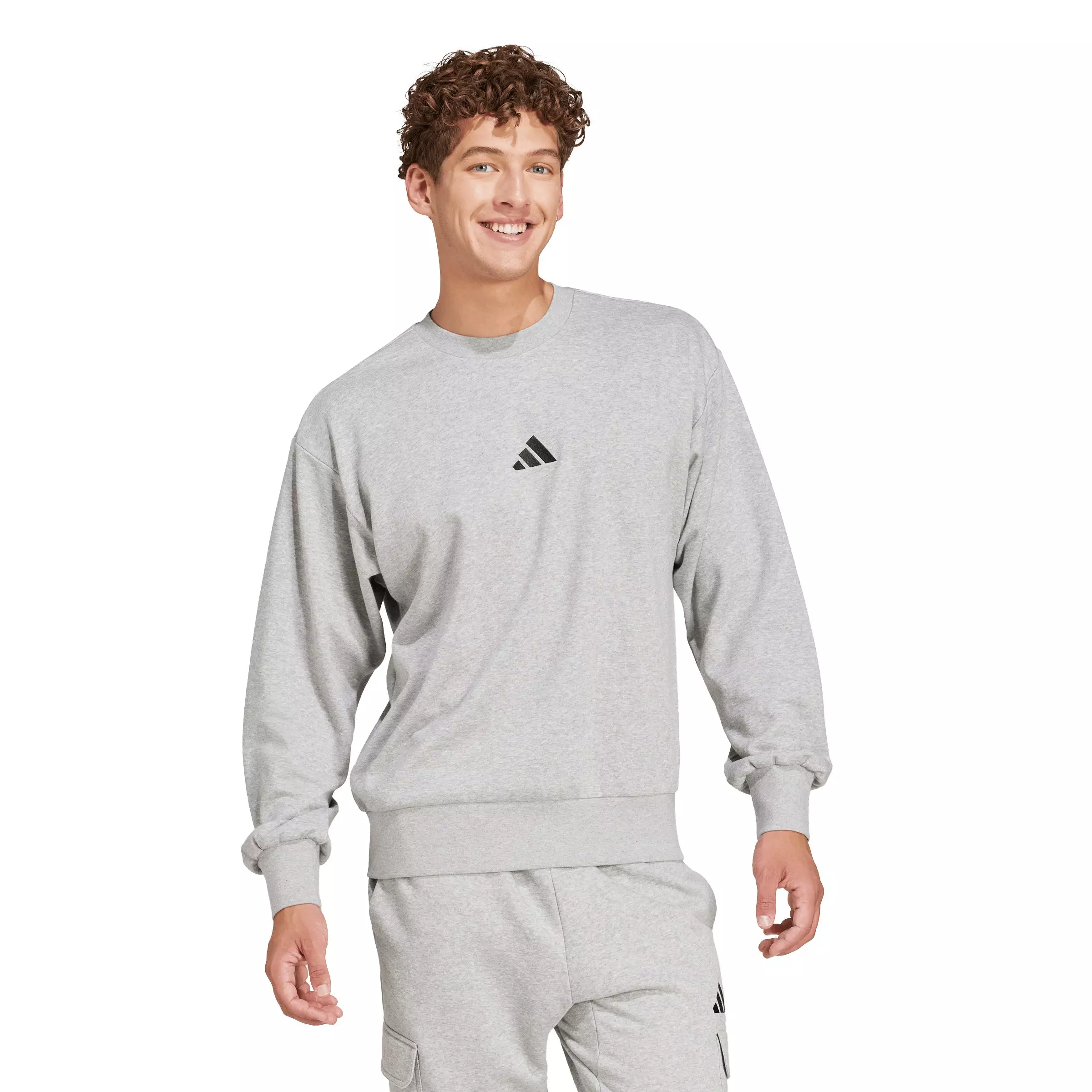 adidas Men's Essentials Feelcozy French Terry Sweatshirt - Grey/Black - GREY/BLACK