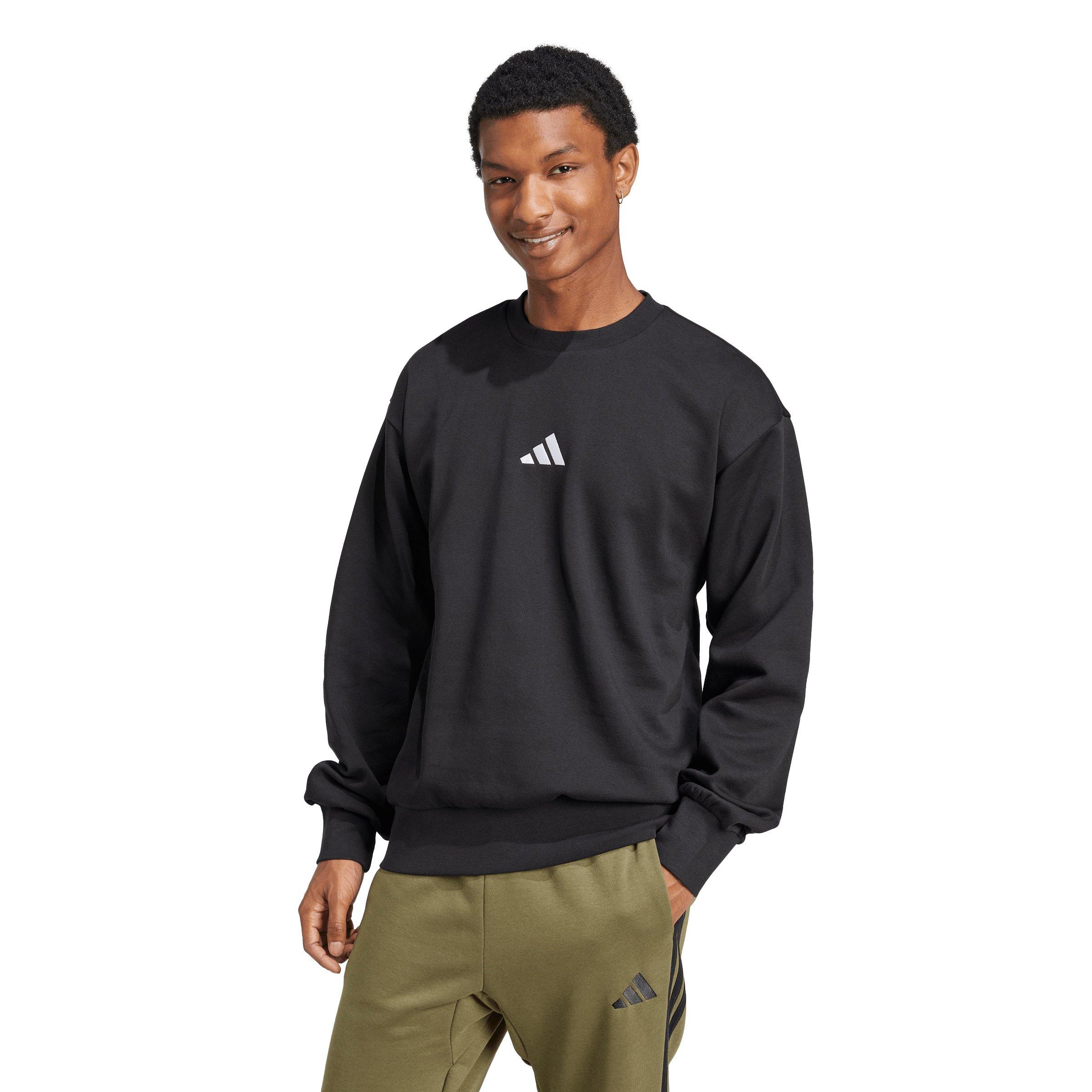 adidas Men's Essentials Feelcozy Fleece Sweatshirt - Black/White - BLACK/WHITE Thumbnail View 1