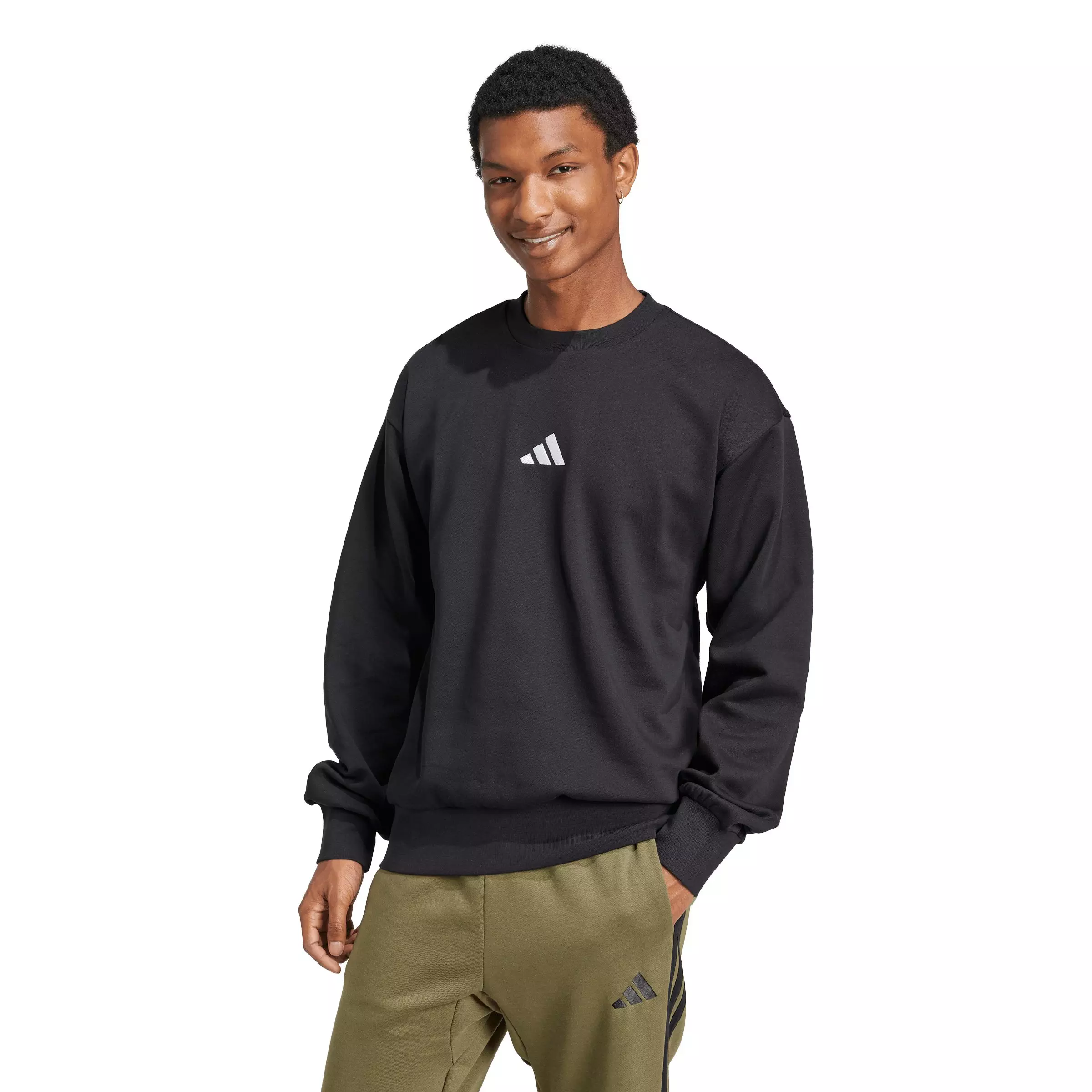 adidas Men's Essentials Feelcozy Fleece Sweatshirt - Black/White - BLACK/WHITE