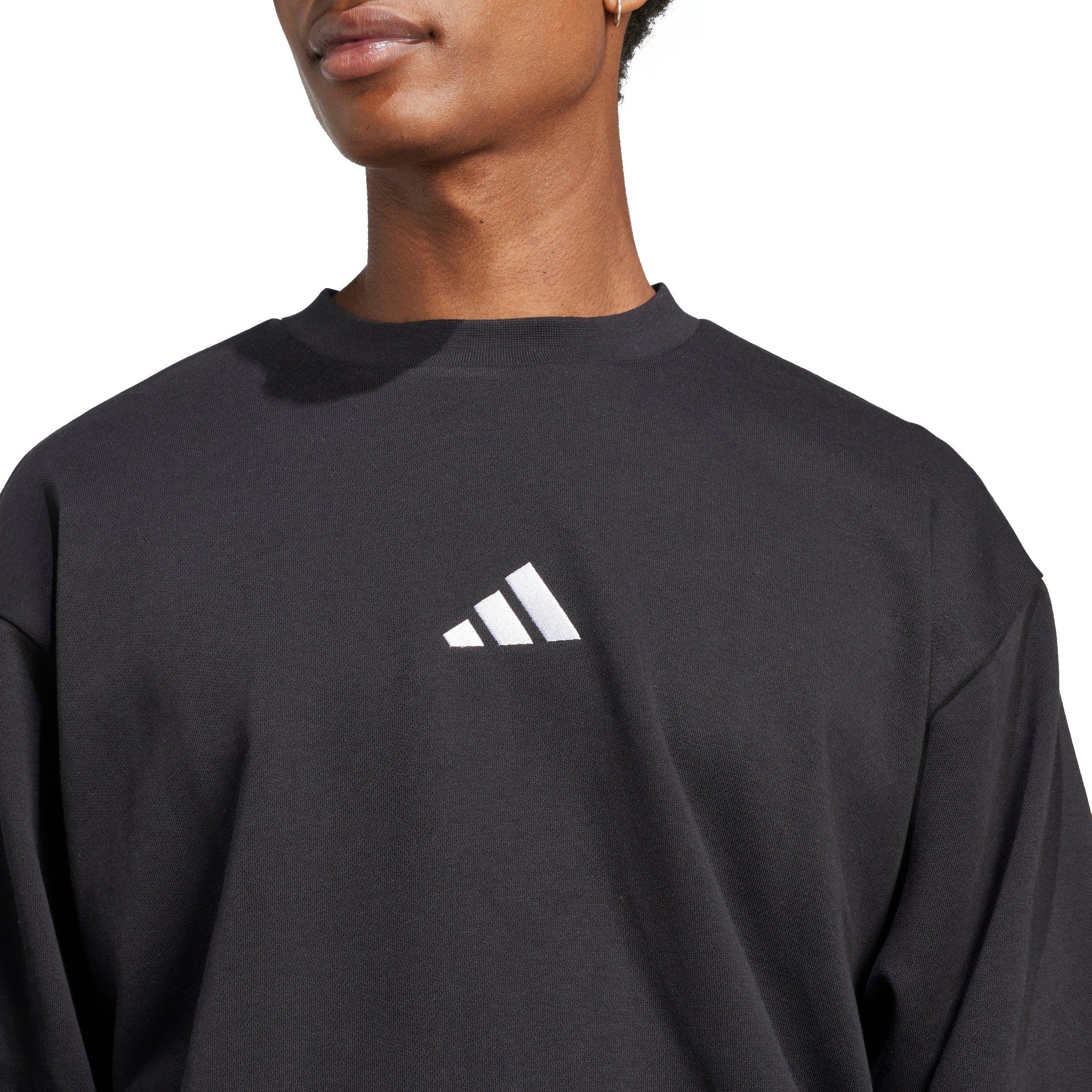 adidas Men's Essentials Feelcozy Fleece Sweatshirt - Black/White - BLACK/WHITE Thumbnail View 3
