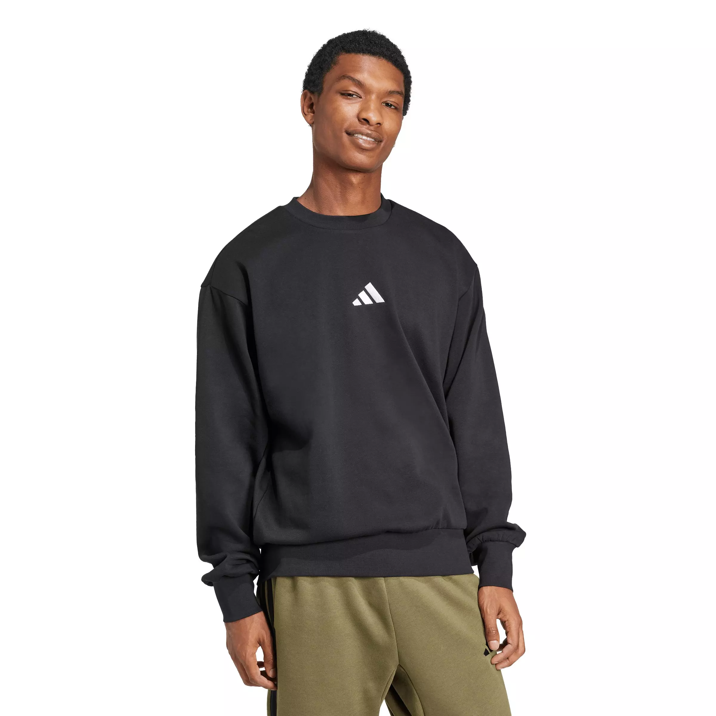 adidas Men's Essentials Feelcozy Fleece Sweatshirt - Black/White - BLACK/WHITE