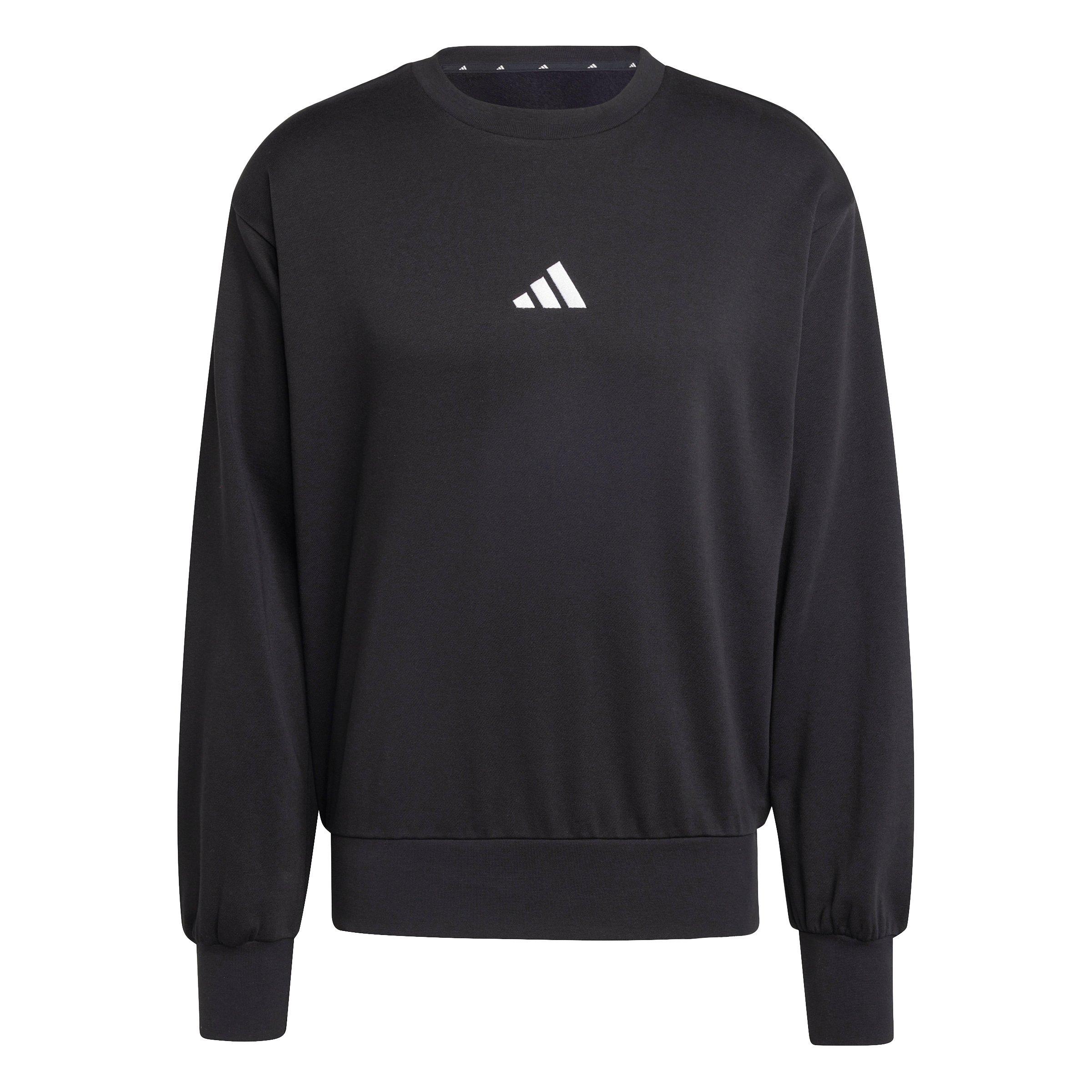 adidas Men's Essentials Feelcozy Fleece Sweatshirt - Black/White - BLACK/WHITE Thumbnail View 6