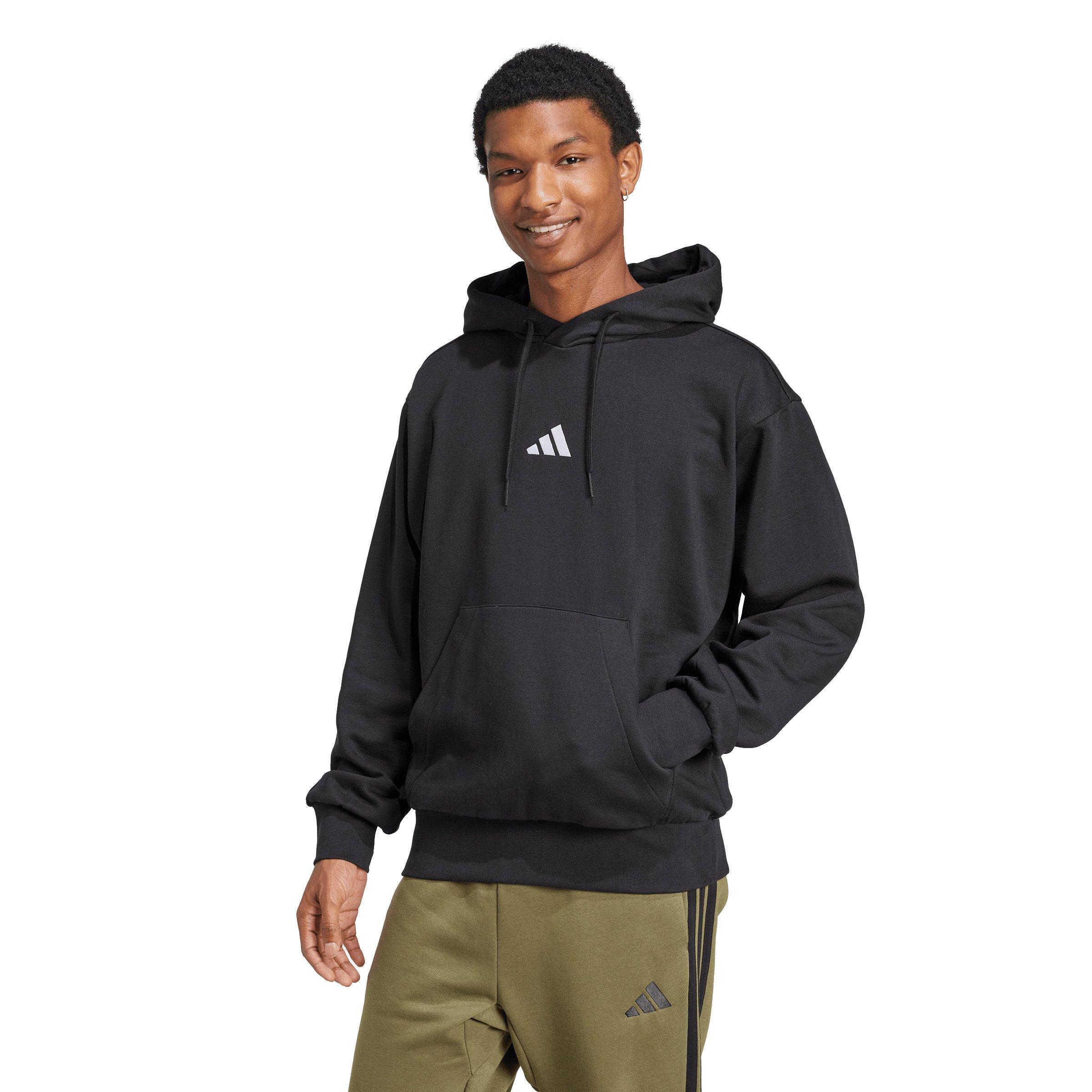 adidas Men's Essentials Feelcozy Fleece Hoodie - Black/White - BLACK/WHITE Thumbnail View 1