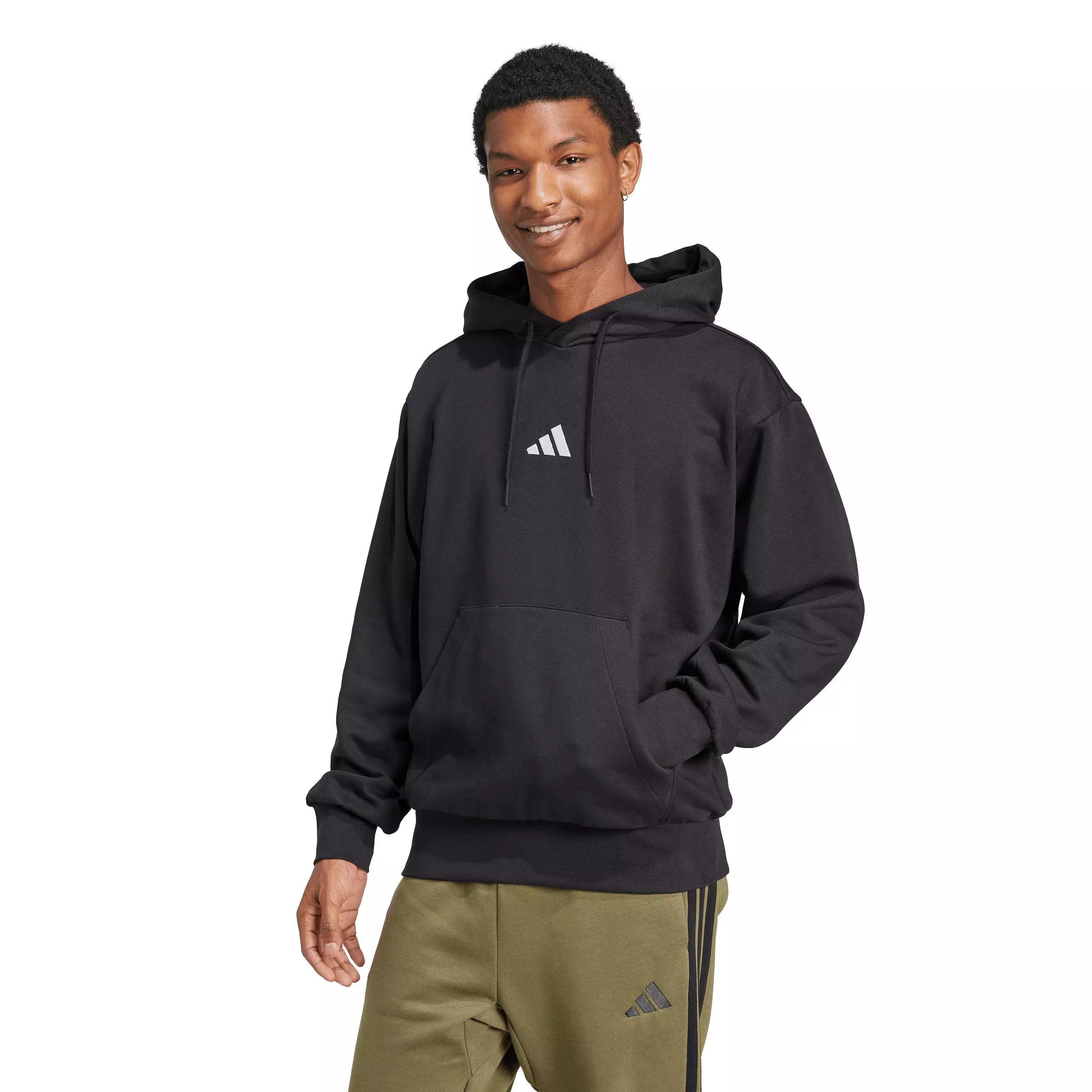 adidas Men's Essentials Feelcozy Fleece Hoodie - Black/White - BLACK/WHITE
