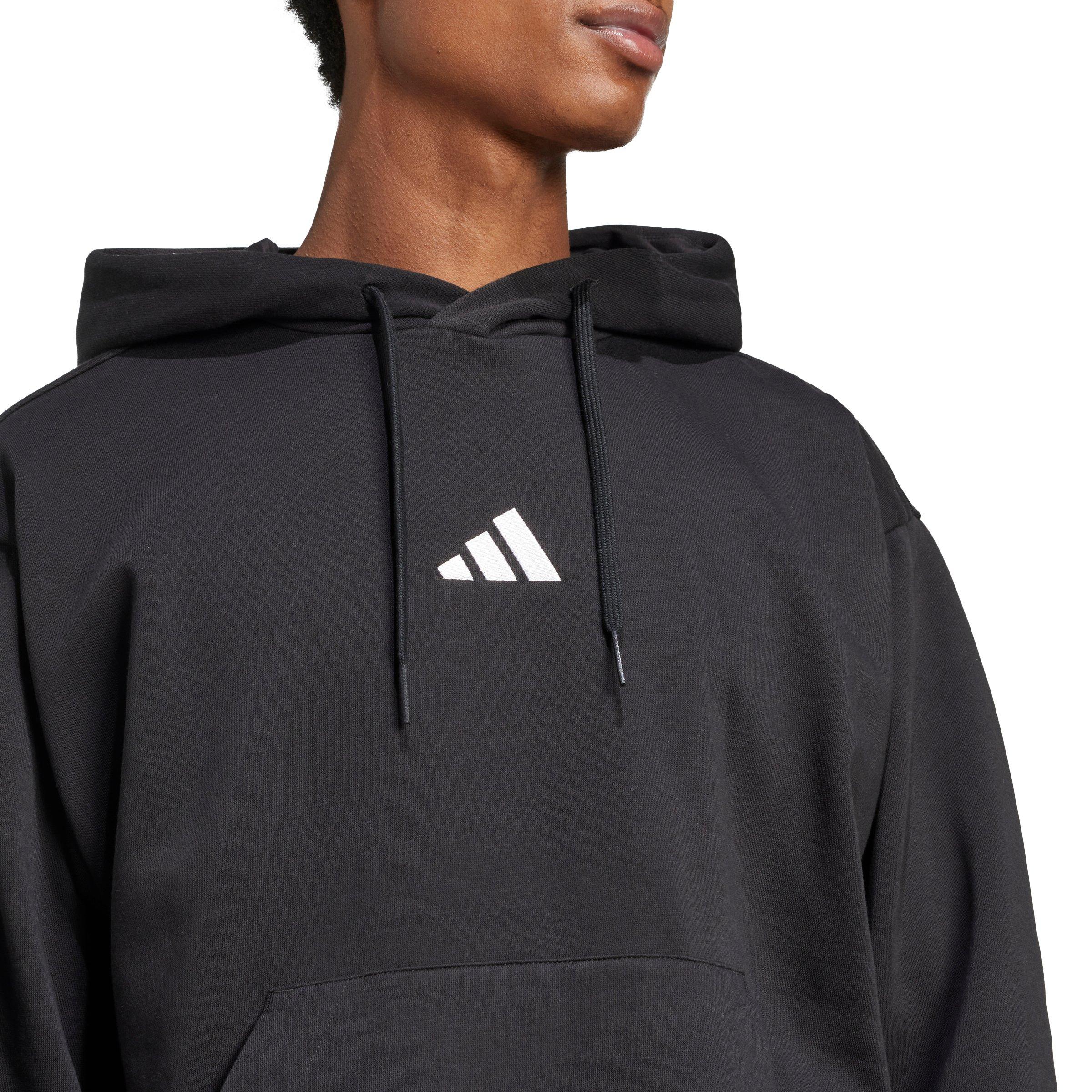 adidas Men's Essentials Feelcozy Fleece Hoodie - Black/White - BLACK/WHITE Thumbnail View 3