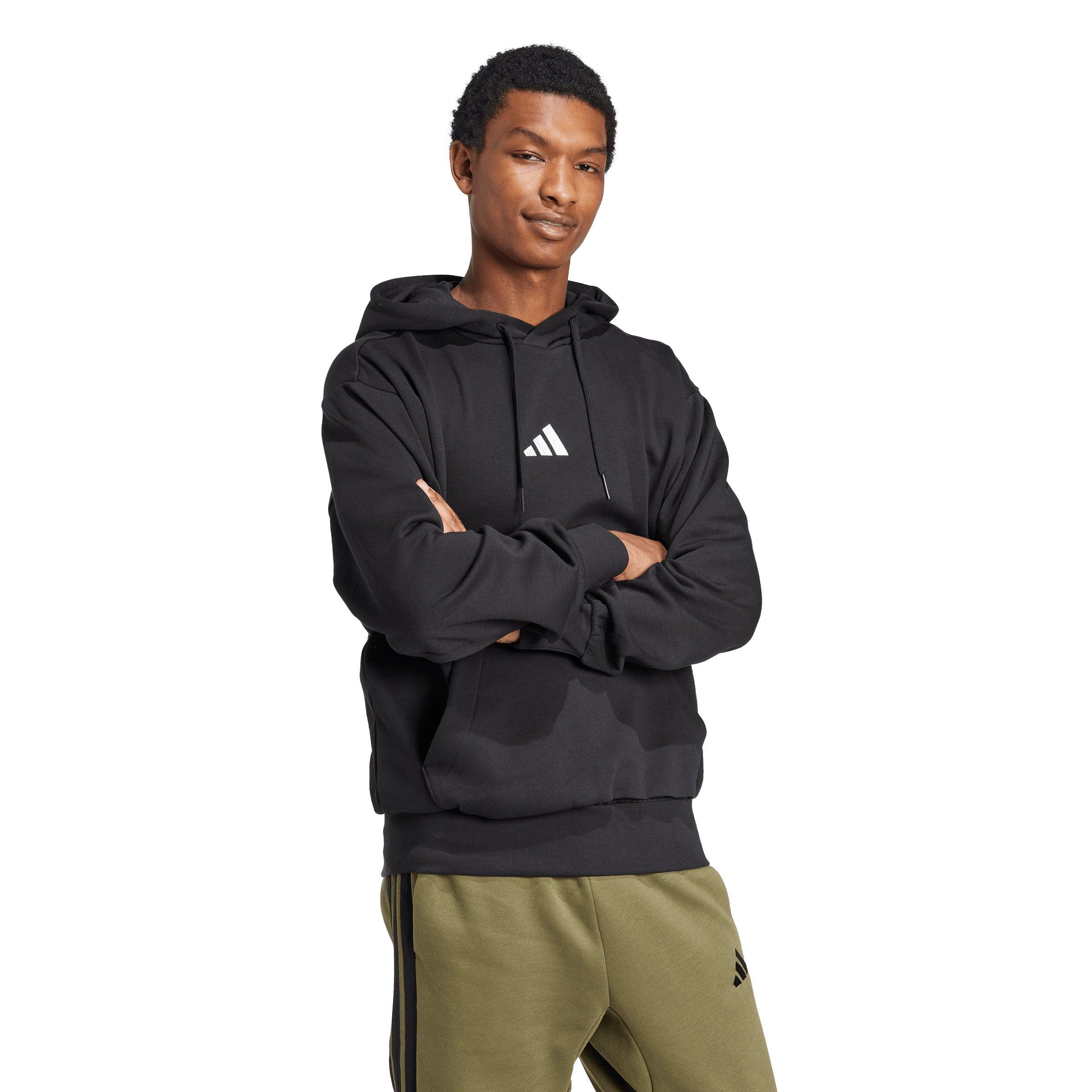 adidas Men's Essentials Feelcozy Fleece Hoodie - Black/White - BLACK/WHITE Thumbnail View 5