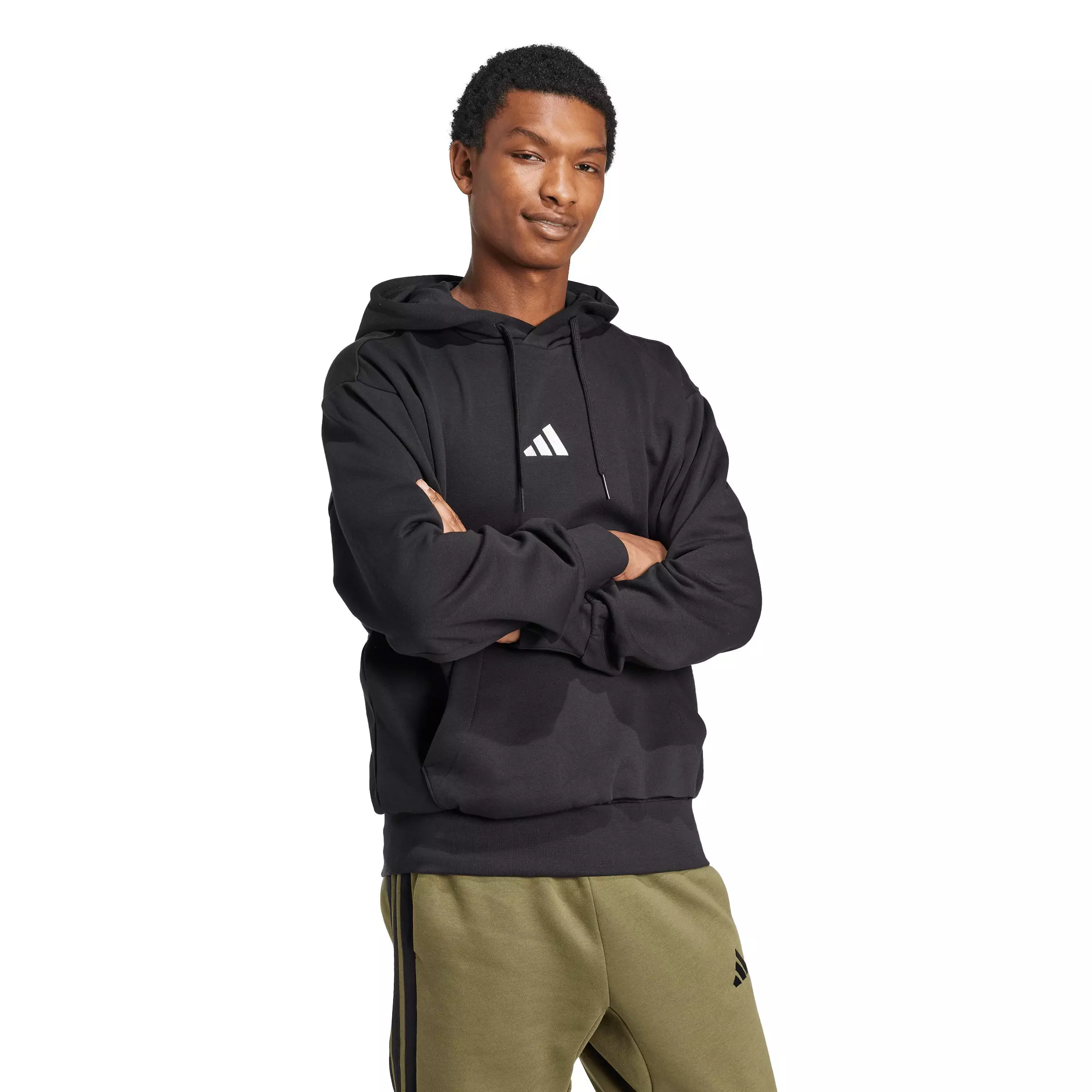 adidas Men's Essentials Feelcozy Fleece Hoodie - Black/White - BLACK/WHITE
