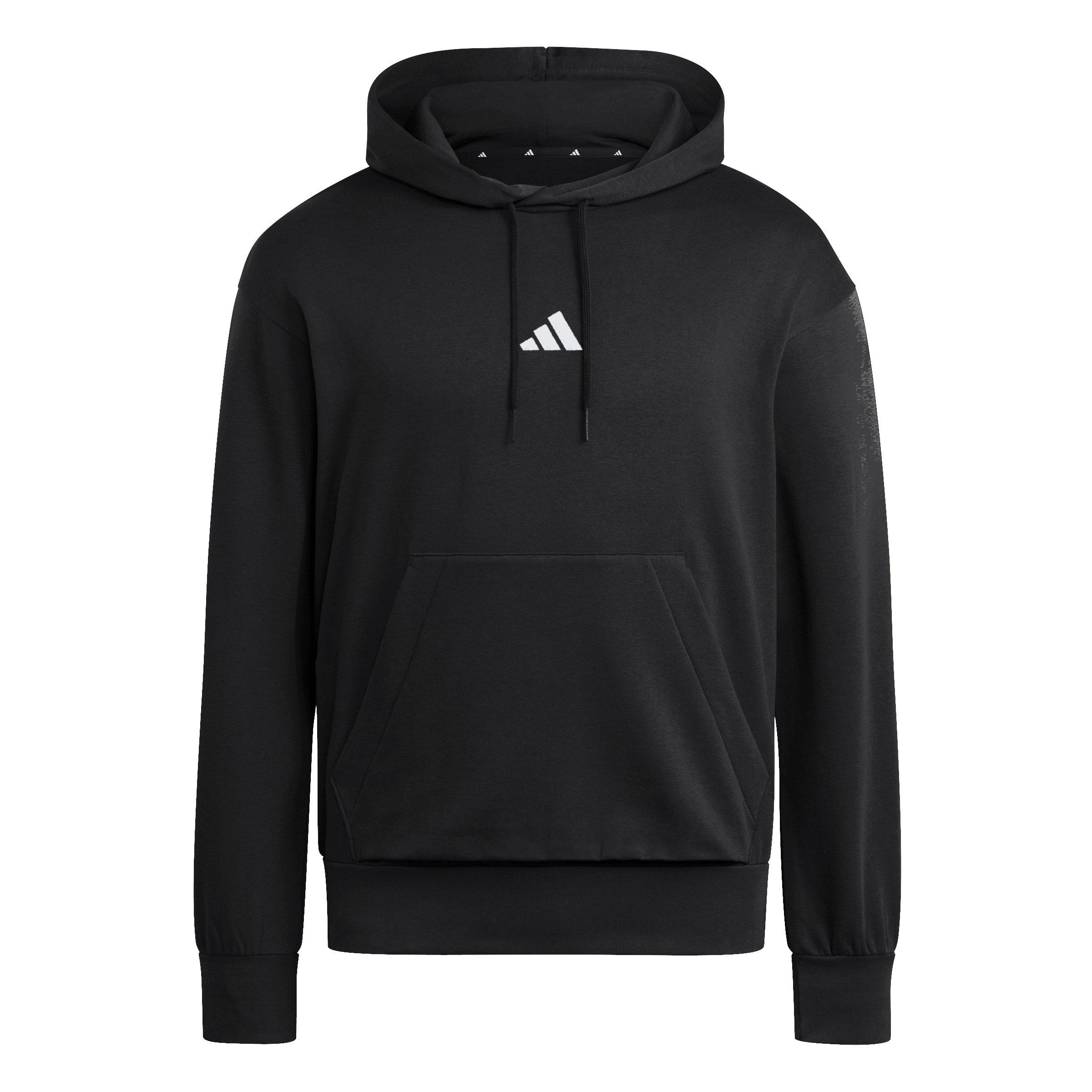 adidas Men's Essentials Feelcozy Fleece Hoodie - Black/White - BLACK/WHITE Thumbnail View 6