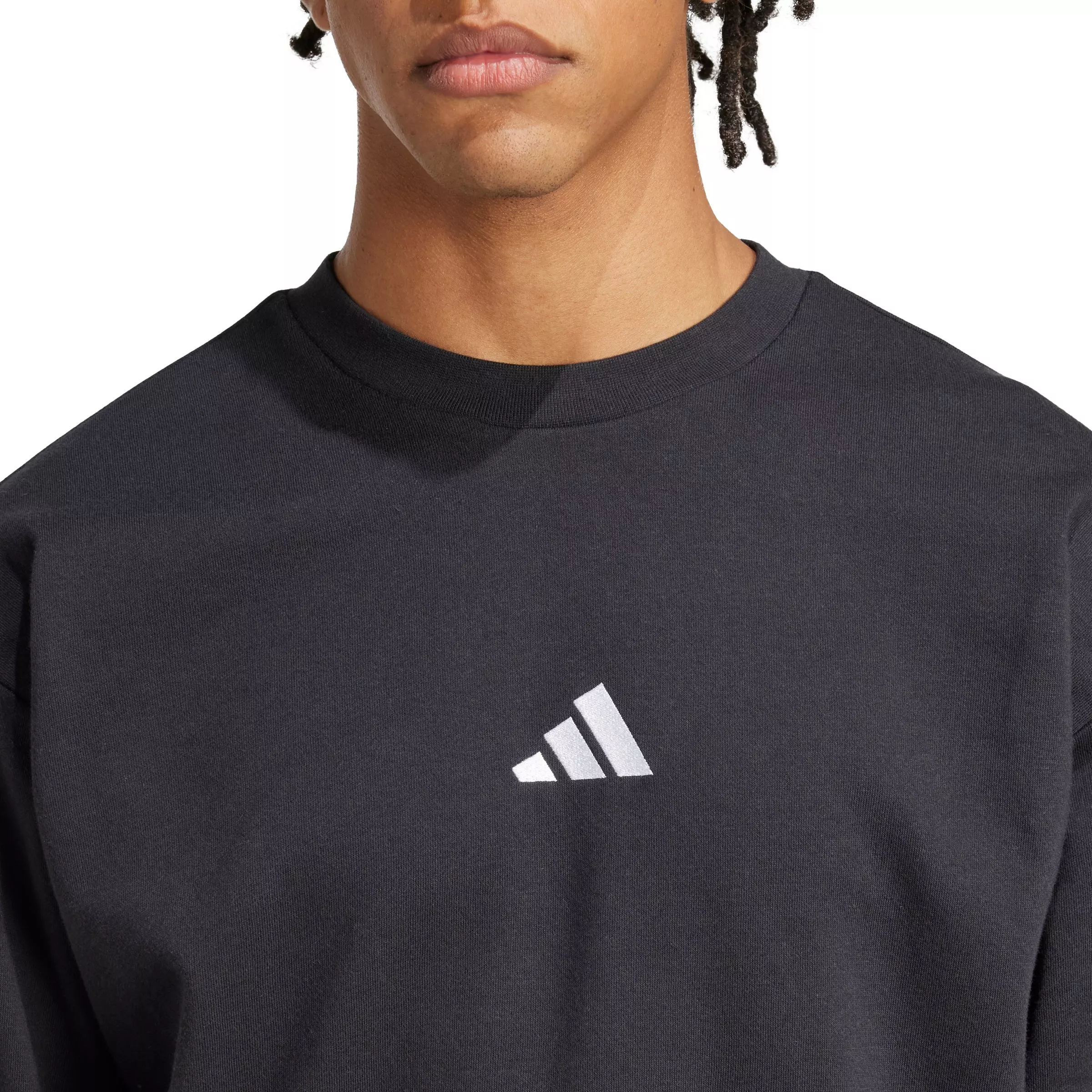 adidas Men's Essentials Feelcozy French Terry Sweatshirt - Black/White - BLACK/WHITE