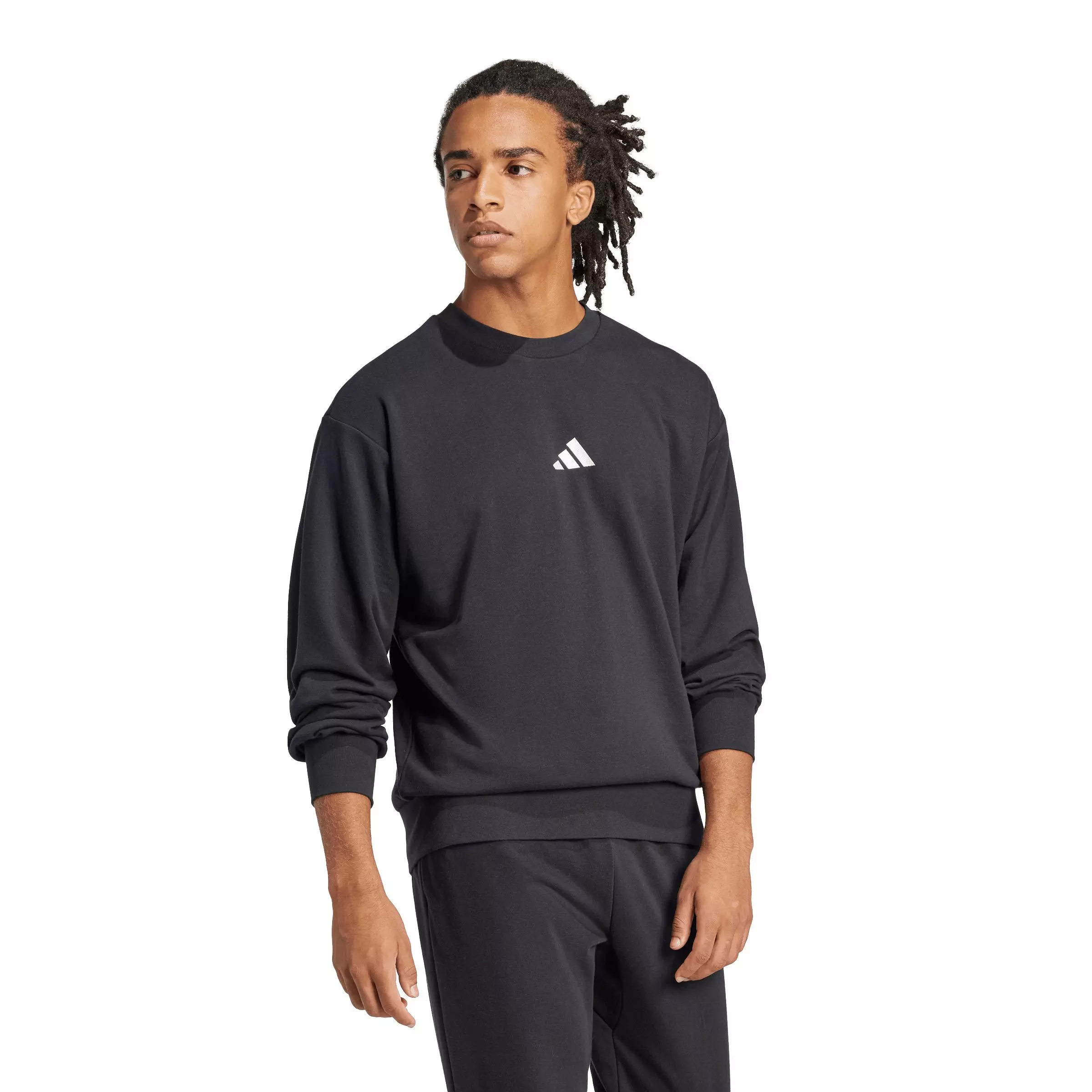 adidas Men's Essentials Feelcozy French Terry Sweatshirt - Black/White - BLACK/WHITE