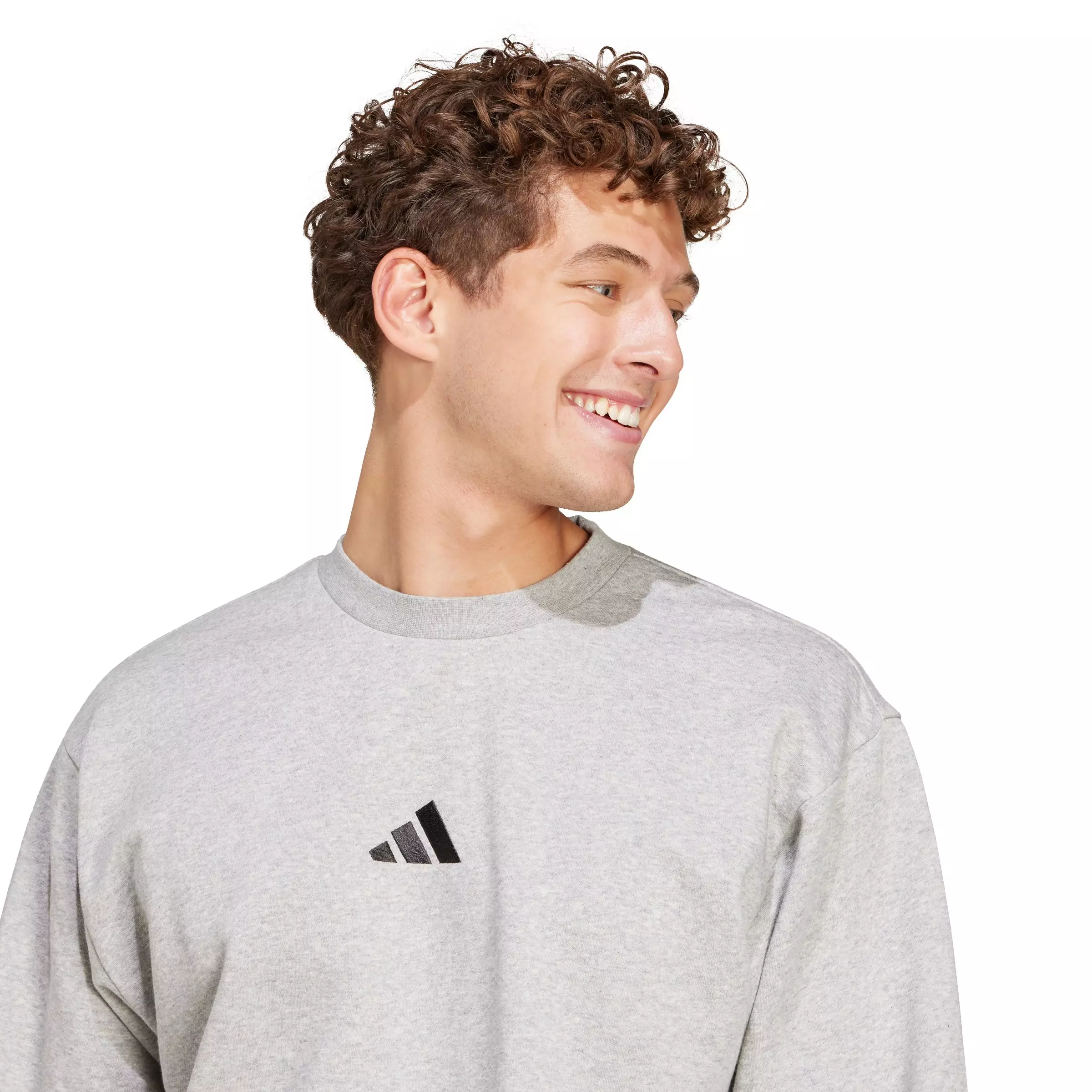 adidas Men's Essentials Feelcozy Fleece Sweatshirt - Grey/Black - GREY/BLACK