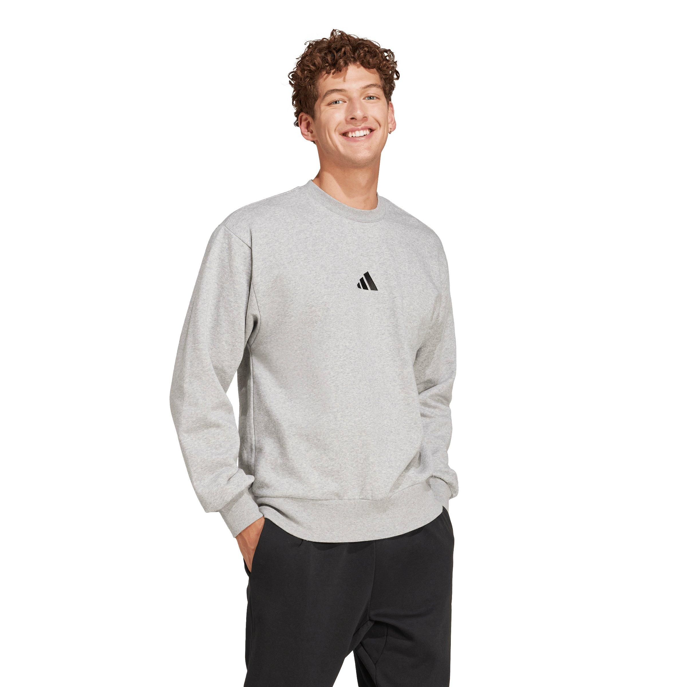adidas Men's Essentials Feelcozy Fleece Sweatshirt - Grey/Black - GREY/BLACK Thumbnail View 5