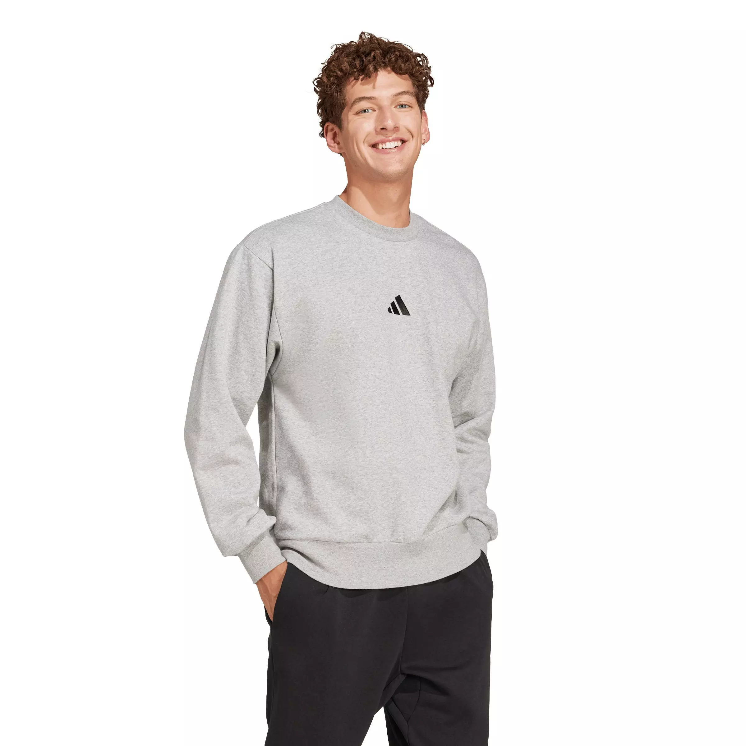 adidas Men's Essentials Feelcozy Fleece Sweatshirt - Grey/Black - GREY/BLACK