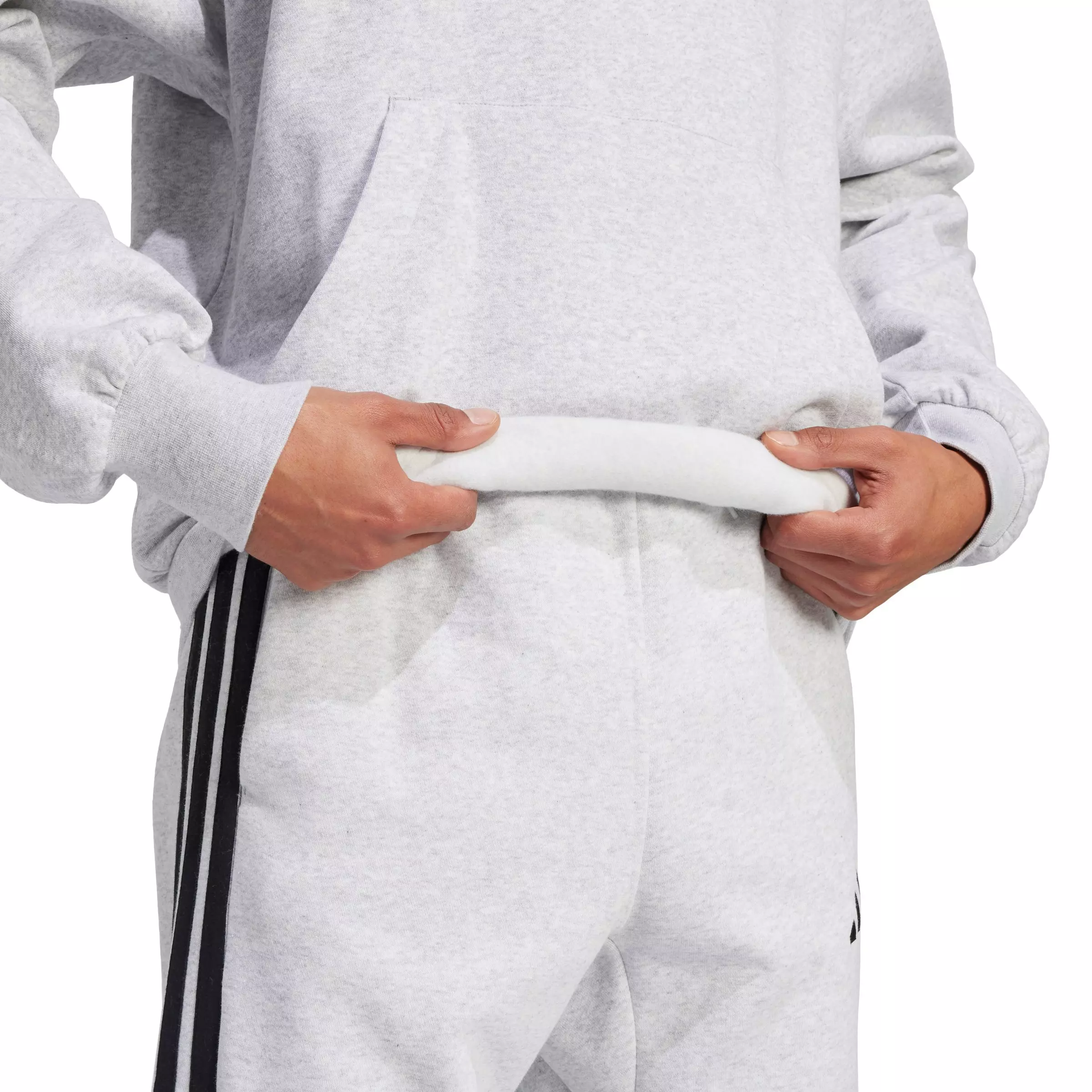 adidas Men's Essentials Feelcozy Fleece Hoodie - Light Grey/Black - LIGHT GREY/BLACK