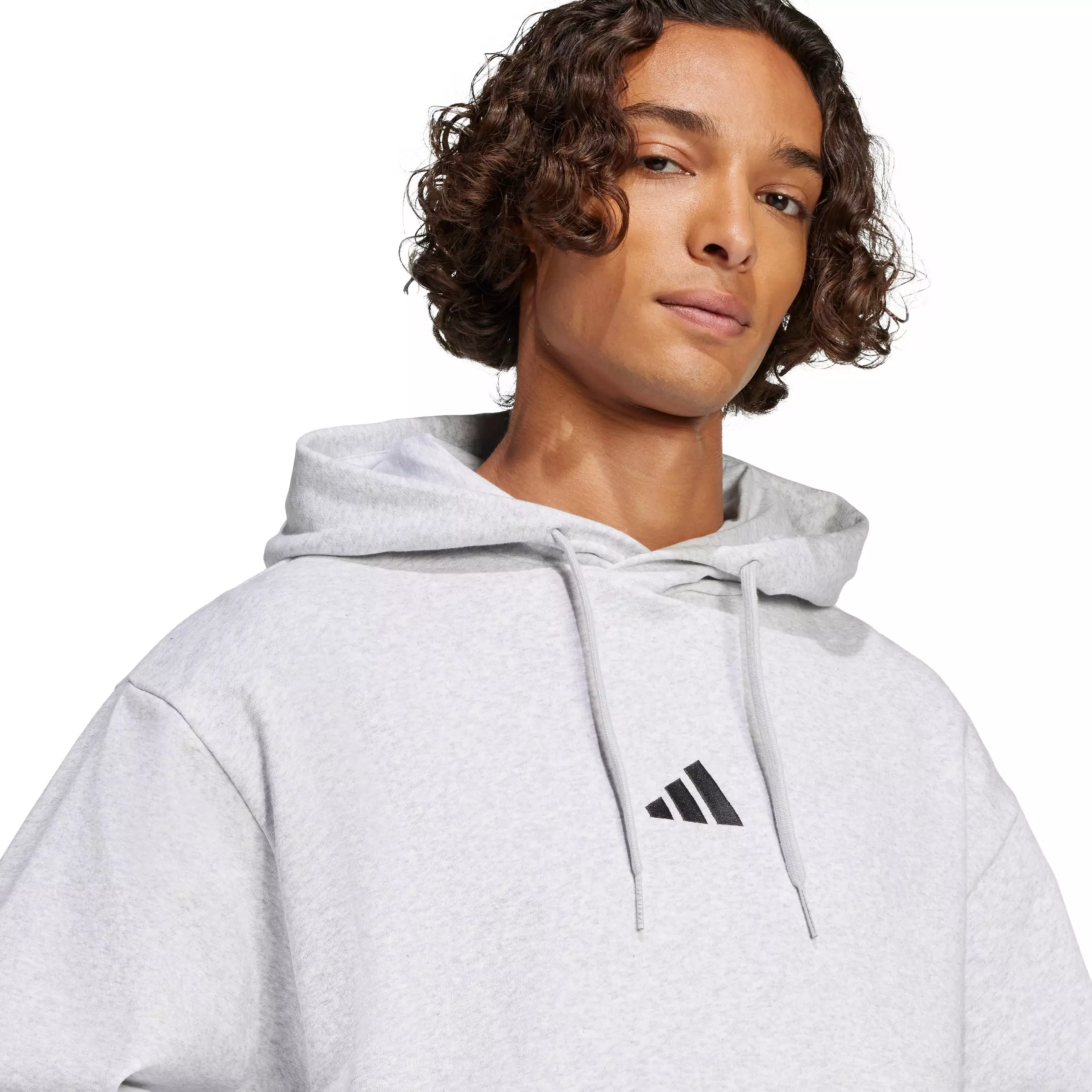 adidas Men's Essentials Feelcozy Fleece Hoodie - Light Grey/Black - LIGHT GREY/BLACK