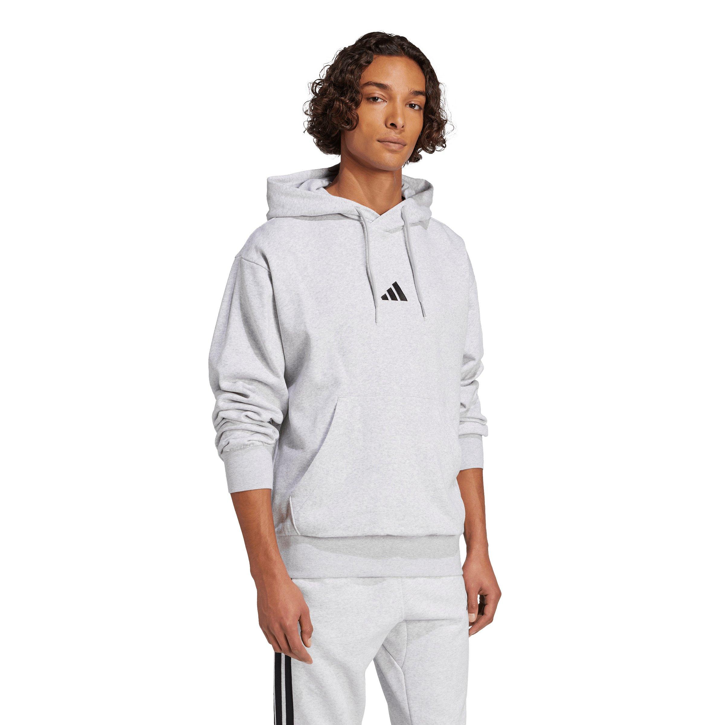 adidas Men's Essentials Feelcozy Fleece Hoodie - Light Grey/Black - LIGHT GREY/BLACK Thumbnail View 5