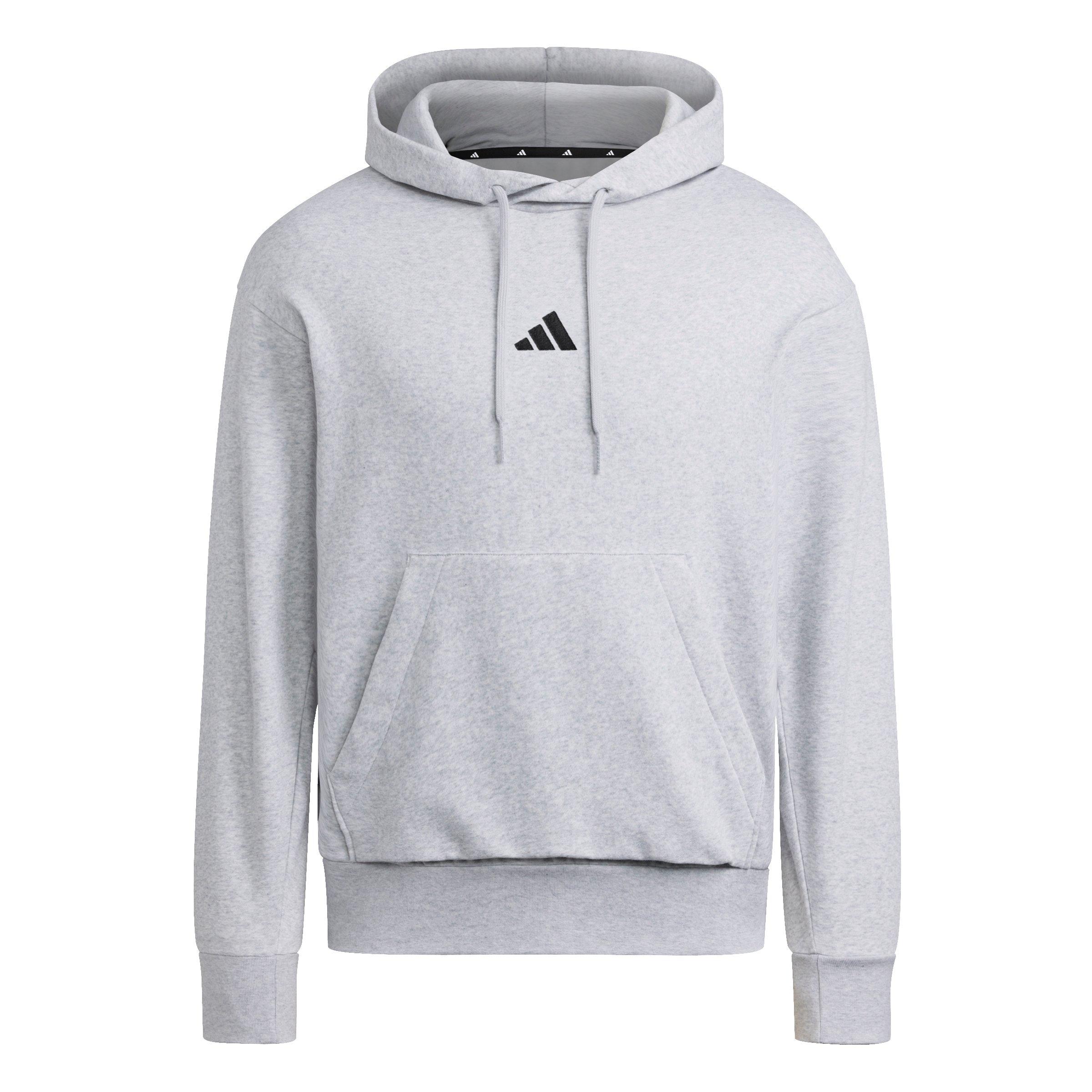 adidas Men's Essentials Feelcozy Fleece Hoodie - Light Grey/Black - LIGHT GREY/BLACK Thumbnail View 6