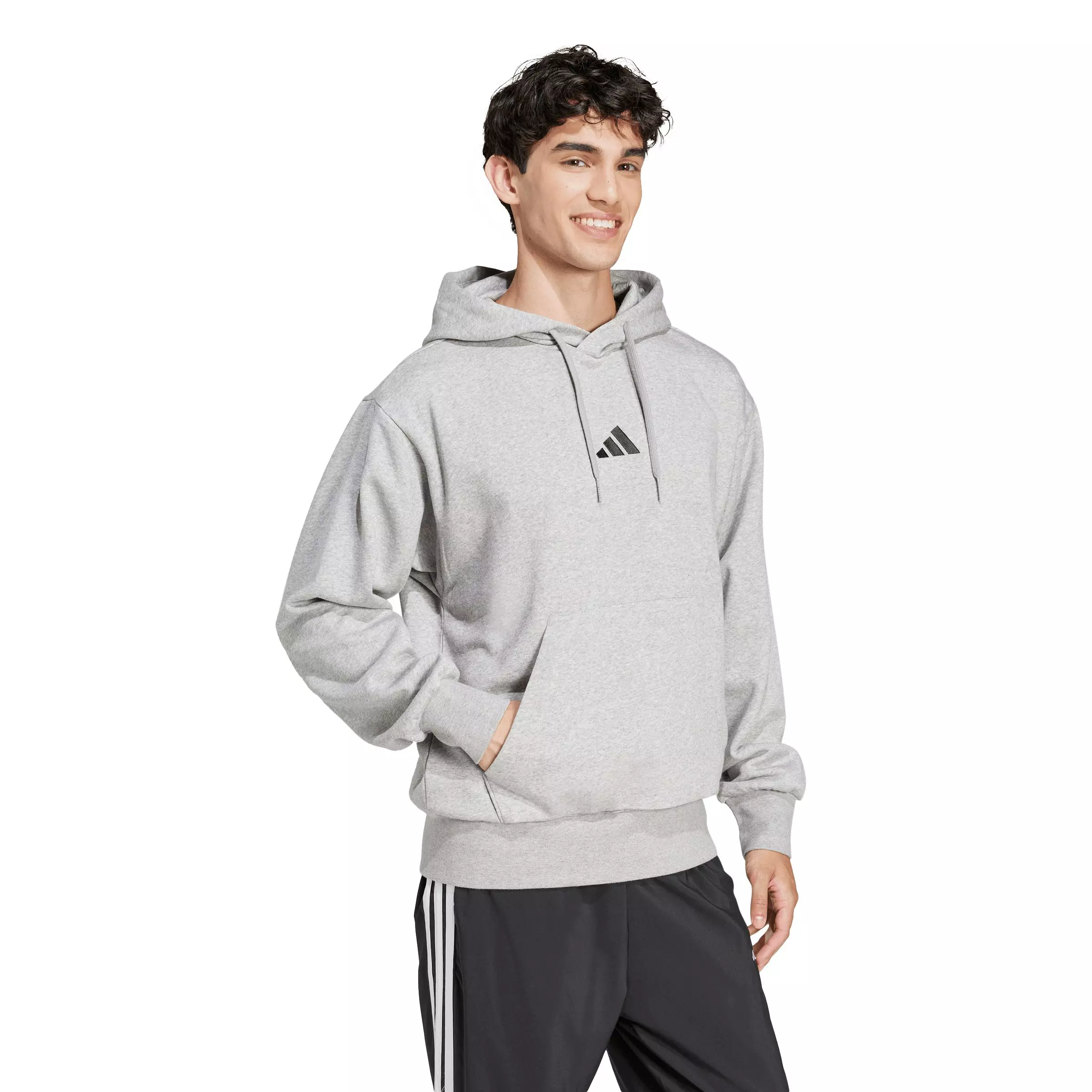 adidas Men's Essentials Feelcozy Fleece Hoodie - Grey/Black - GREY/BLACK