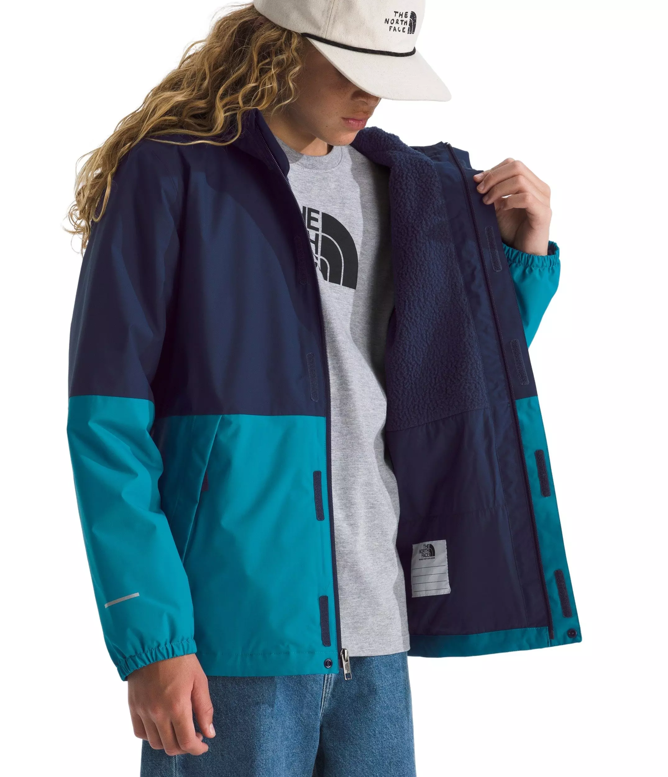 The North Face Big Boys' Warm Antora Rain Jacket - Navy/Turquoise - NAVY/TURQUOISE