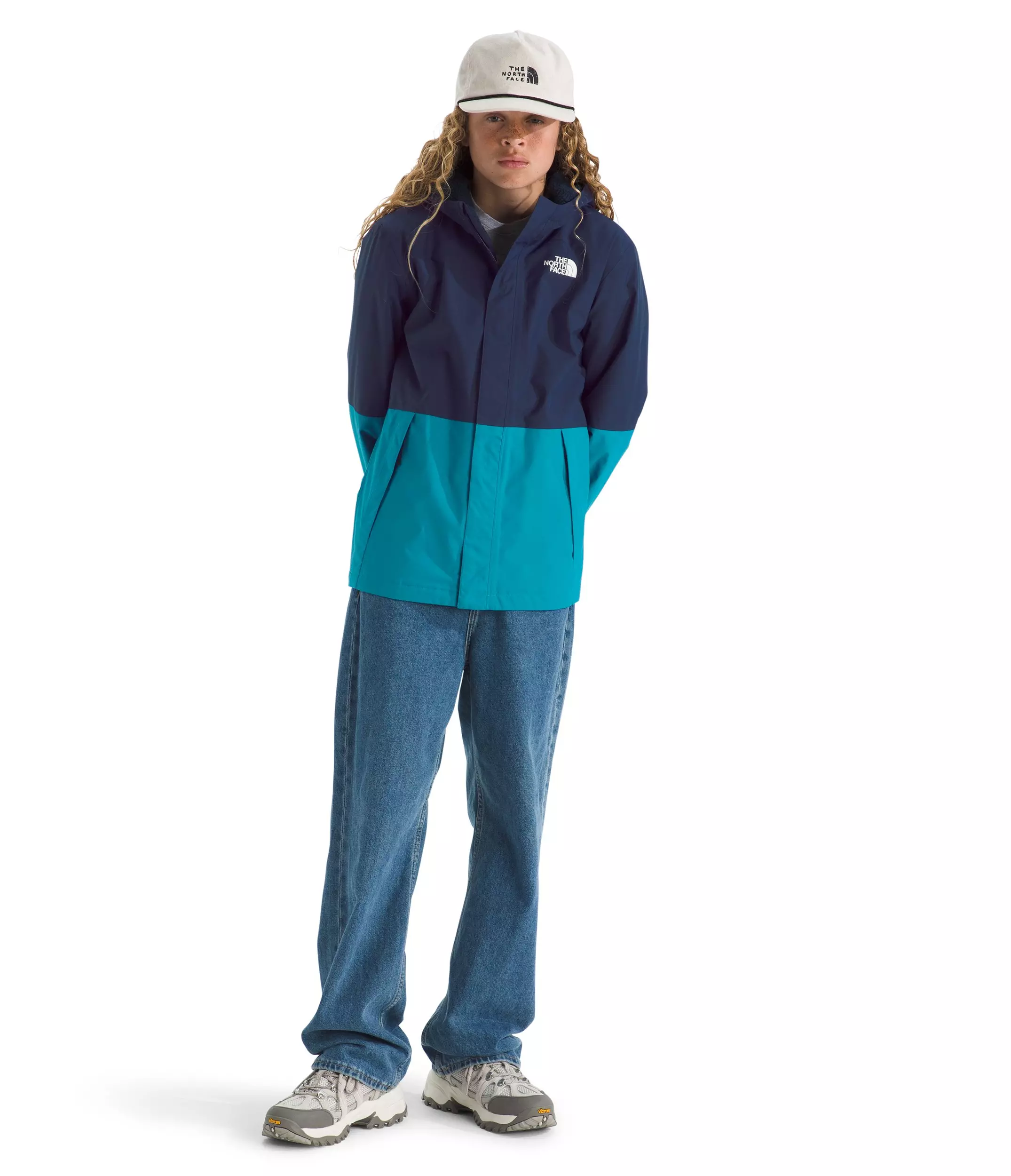 The North Face Big Boys' Warm Antora Rain Jacket - Navy/Turquoise - NAVY/TURQUOISE