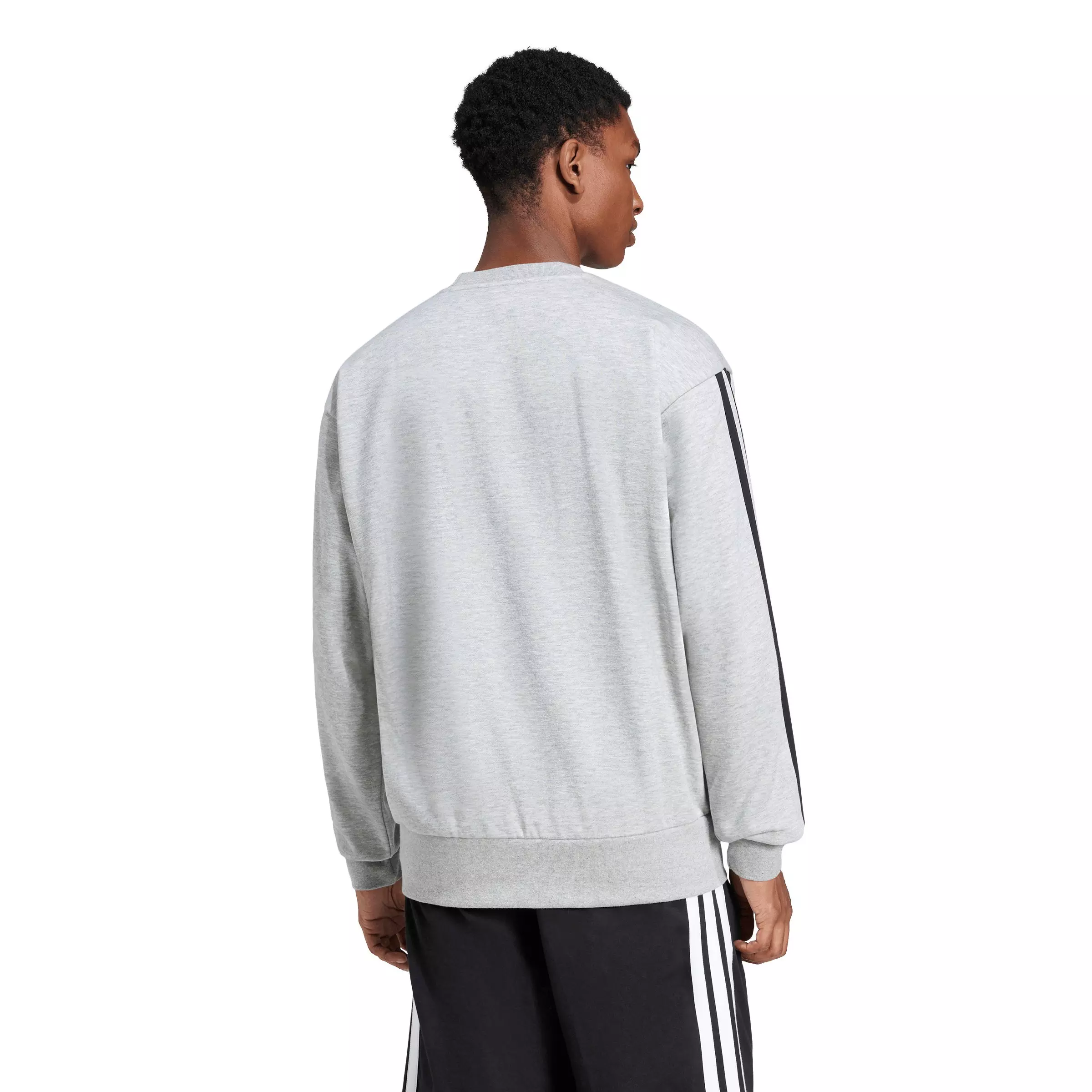 adidas Men's Essentials 3-Stripes Fleece Sweatshirt - Grey/Black - GREY/BLACK