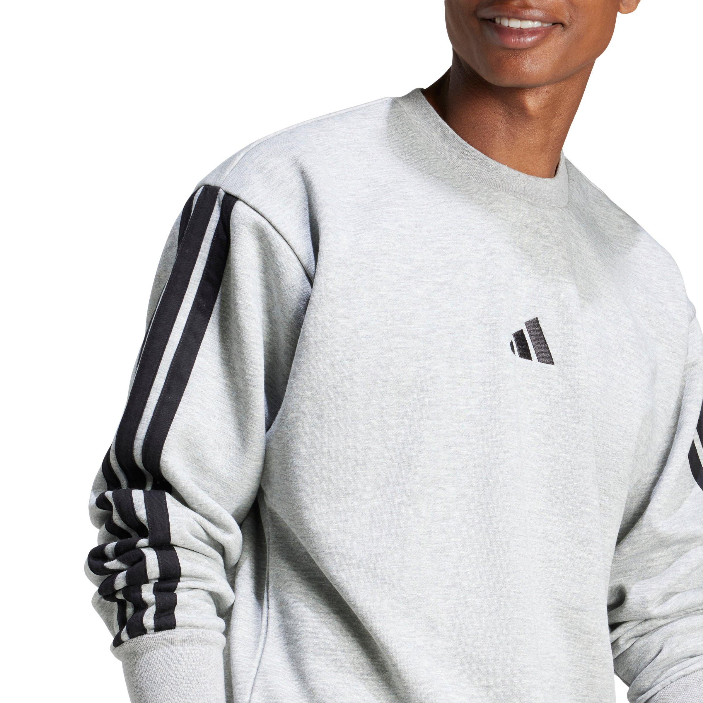 adidas Men's Essentials 3-Stripes Fleece Sweatshirt - Grey/Black - GREY/BLACK Thumbnail View 3
