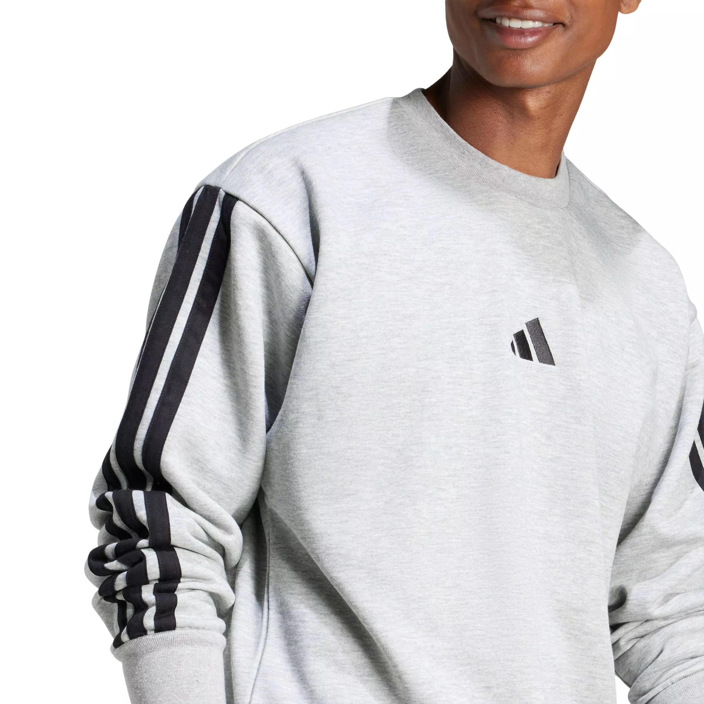 adidas Men's Essentials 3-Stripes Fleece Sweatshirt - Grey/Black - GREY/BLACK