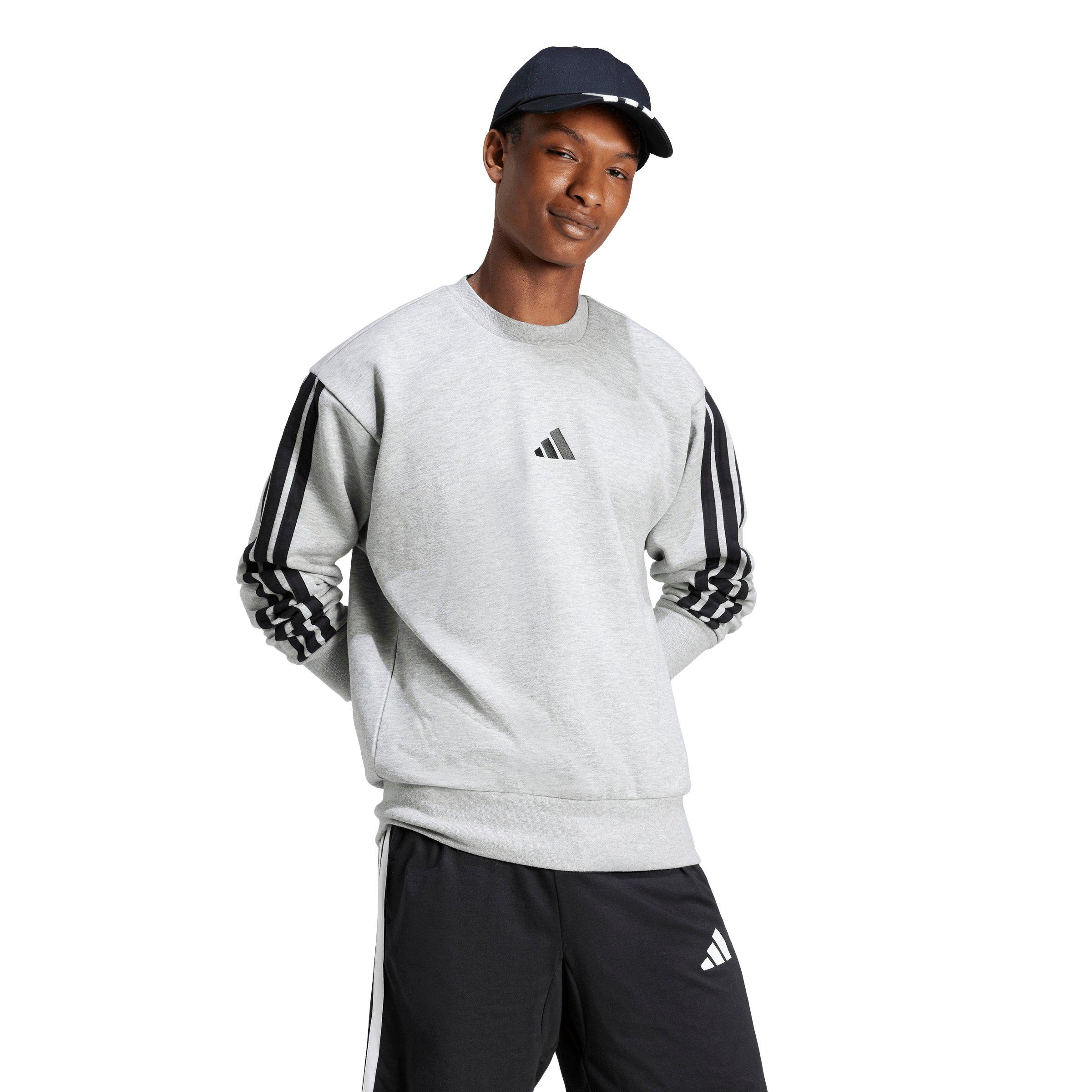 adidas Men's Essentials 3-Stripes Fleece Sweatshirt - Grey/Black - GREY/BLACK Thumbnail View 5
