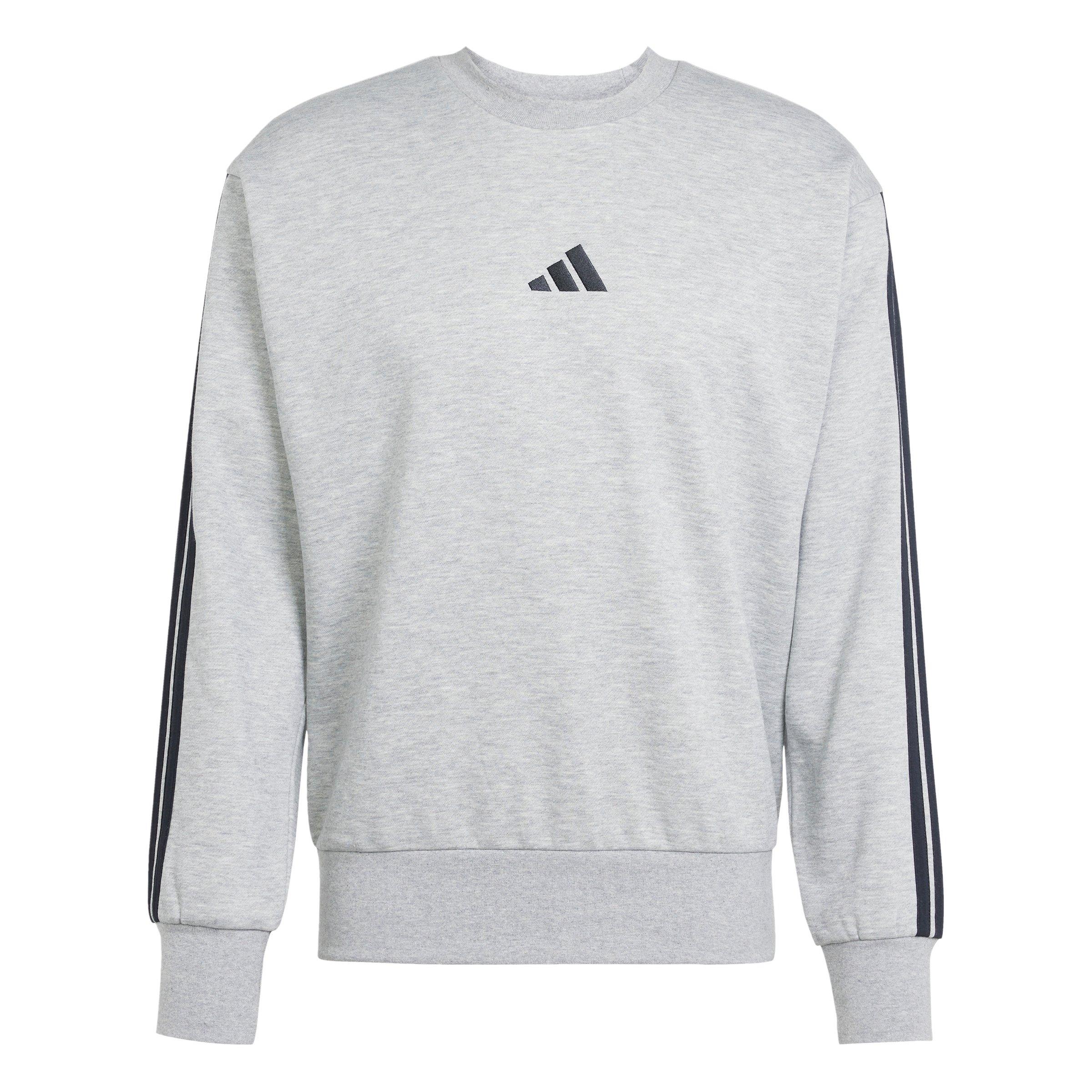 adidas Men's Essentials 3-Stripes Fleece Sweatshirt - Grey/Black - GREY/BLACK Thumbnail View 6