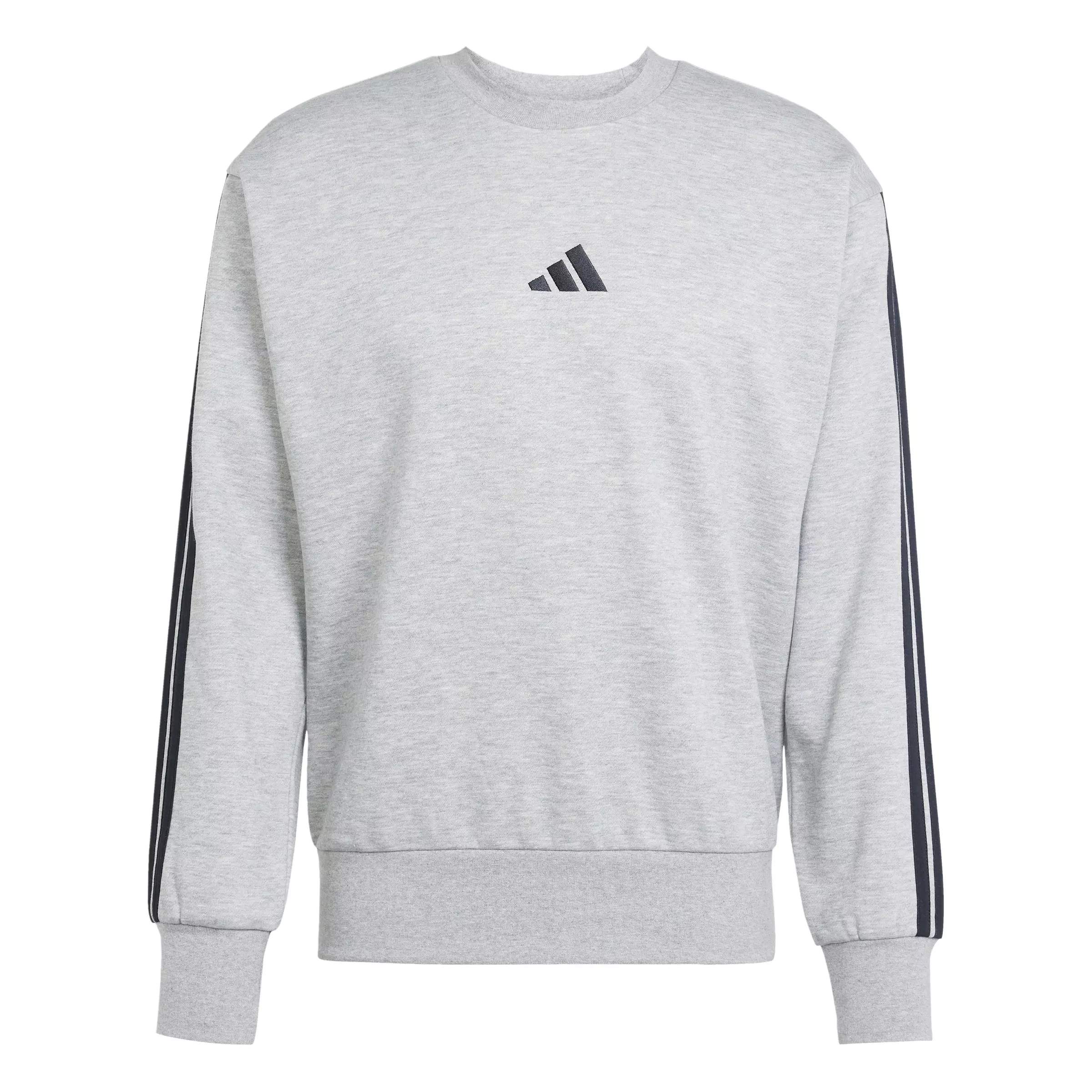 adidas Men's Essentials 3-Stripes Fleece Sweatshirt - Grey/Black - GREY/BLACK