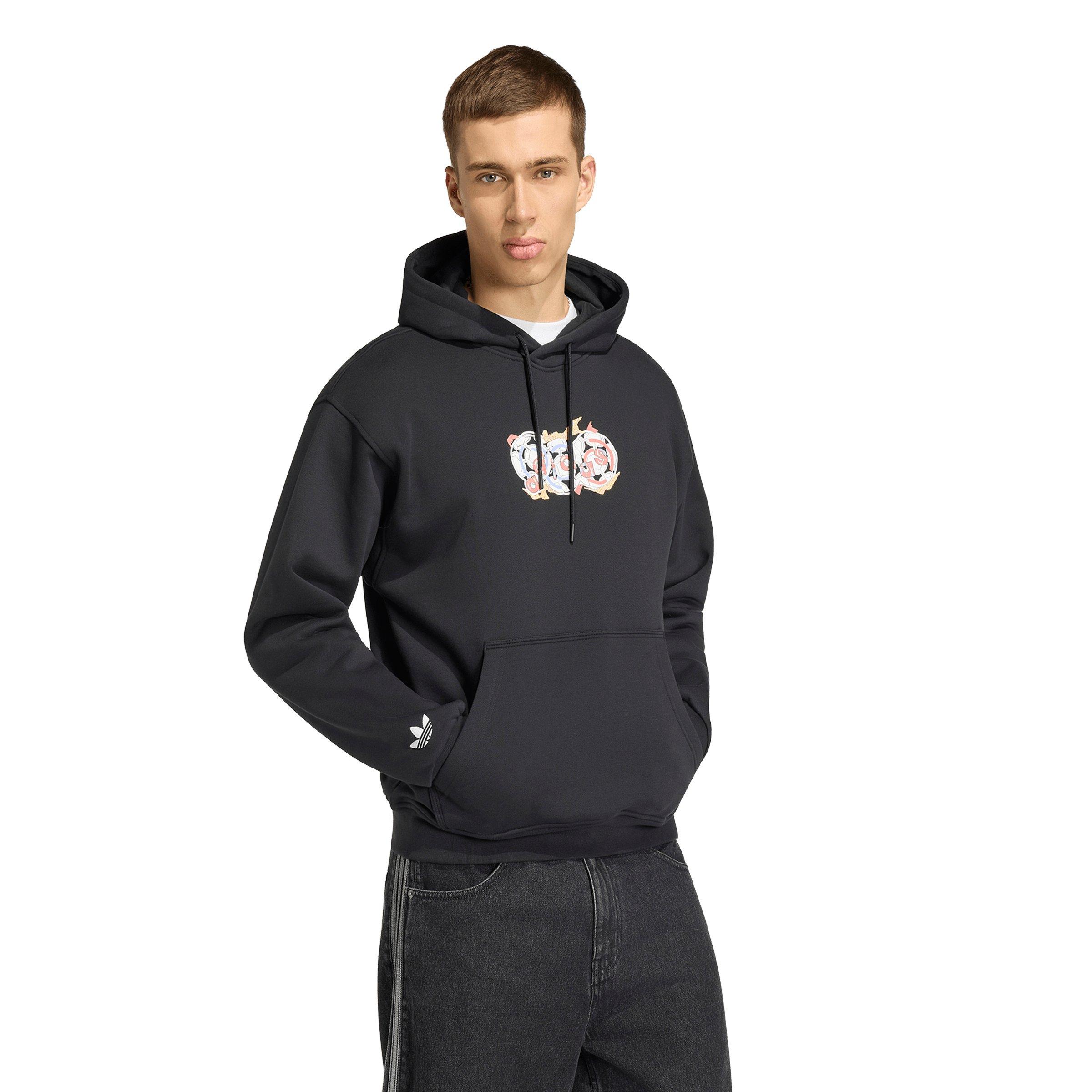 adidas Originals Men's Archive Anime Football Hoodie - Black - BLACK Thumbnail View 1