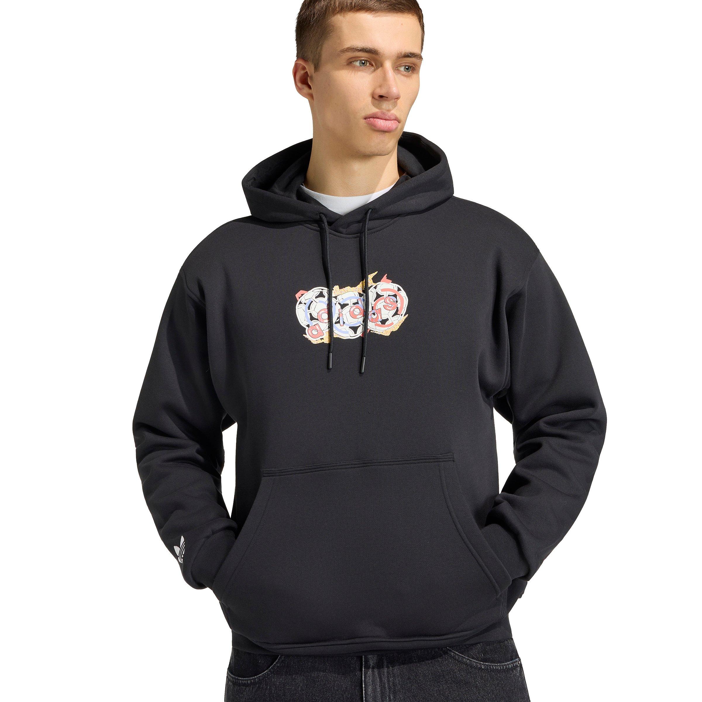 adidas Originals Men's Archive Anime Football Hoodie - Black - BLACK Thumbnail View 3
