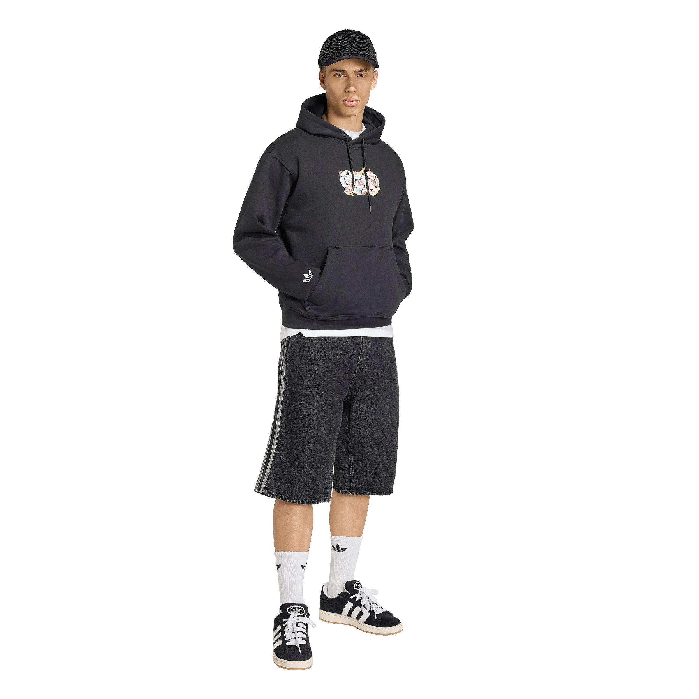 adidas Originals Men's Archive Anime Football Hoodie - Black - BLACK Thumbnail View 5