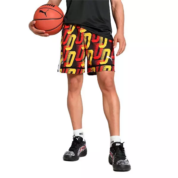 PUMA Men's Scoot All Jaws All-Over Print Basketball Shorts - Black/Multi - BLACK/MULTI