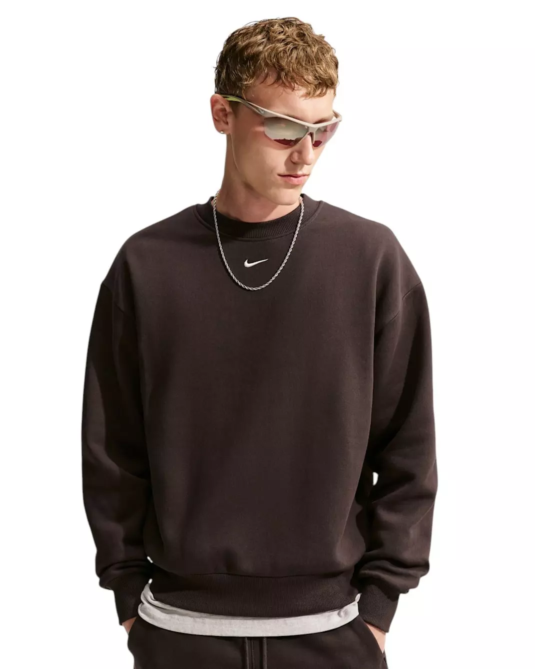 Nike Men's Solo Fleece Crew-Neck Sweatshirt - Brown - BROWN