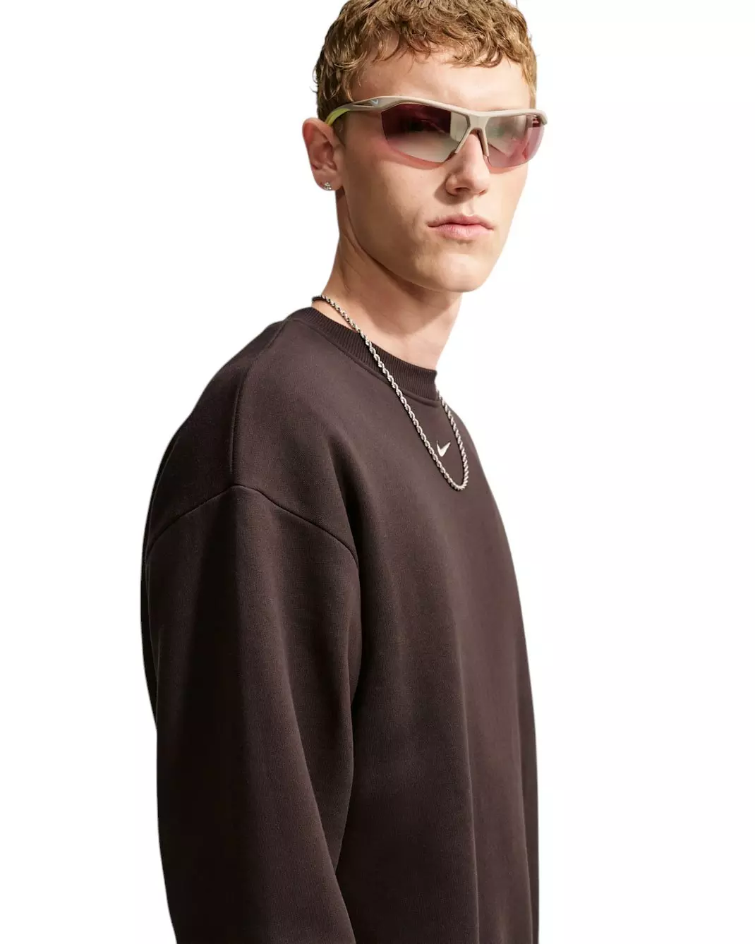 Nike Men's Solo Fleece Crew-Neck Sweatshirt - Brown - BROWN