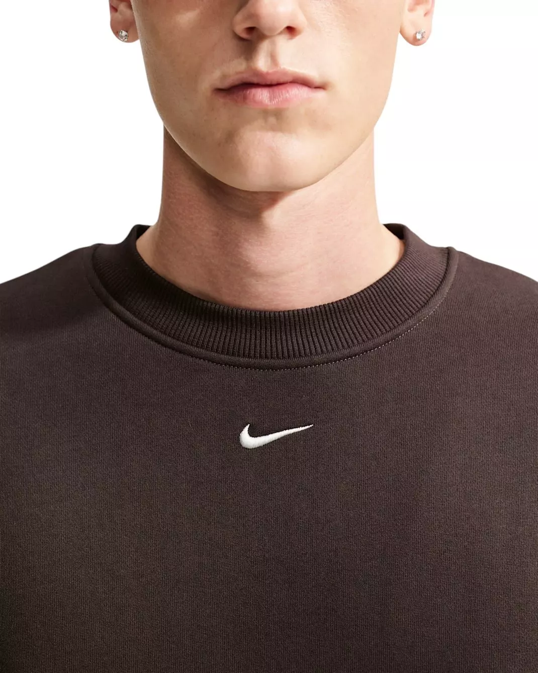 Nike Men's Solo Fleece Crew-Neck Sweatshirt - Brown - BROWN