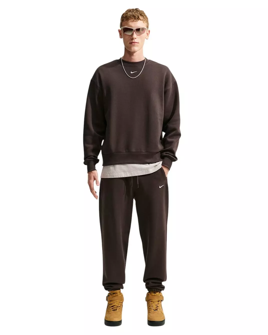 Nike Men's Solo Fleece Crew-Neck Sweatshirt - Brown - BROWN