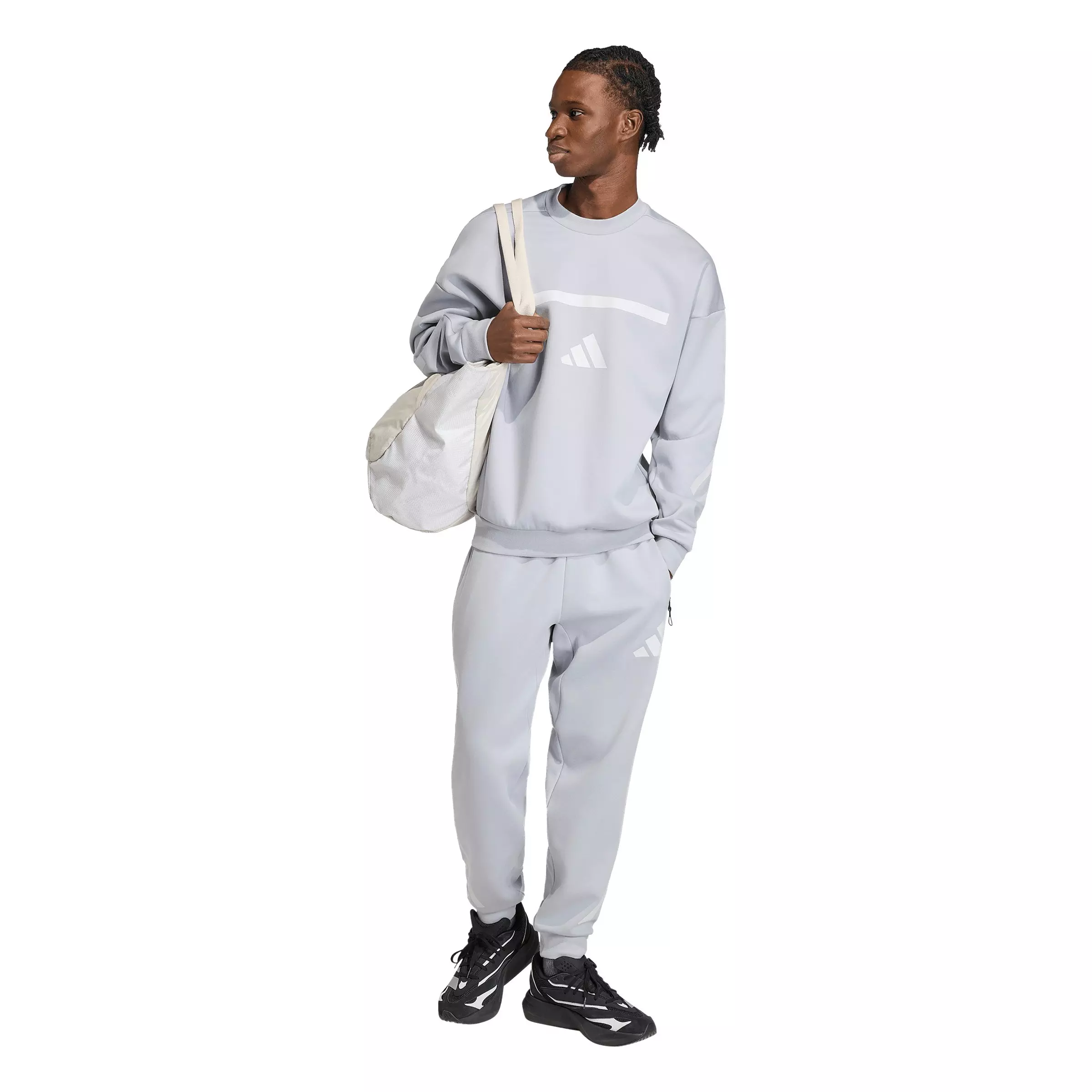 adidas Men's New Z.N.E. Sweatshirt - Silver/White - SILVER/WHITE