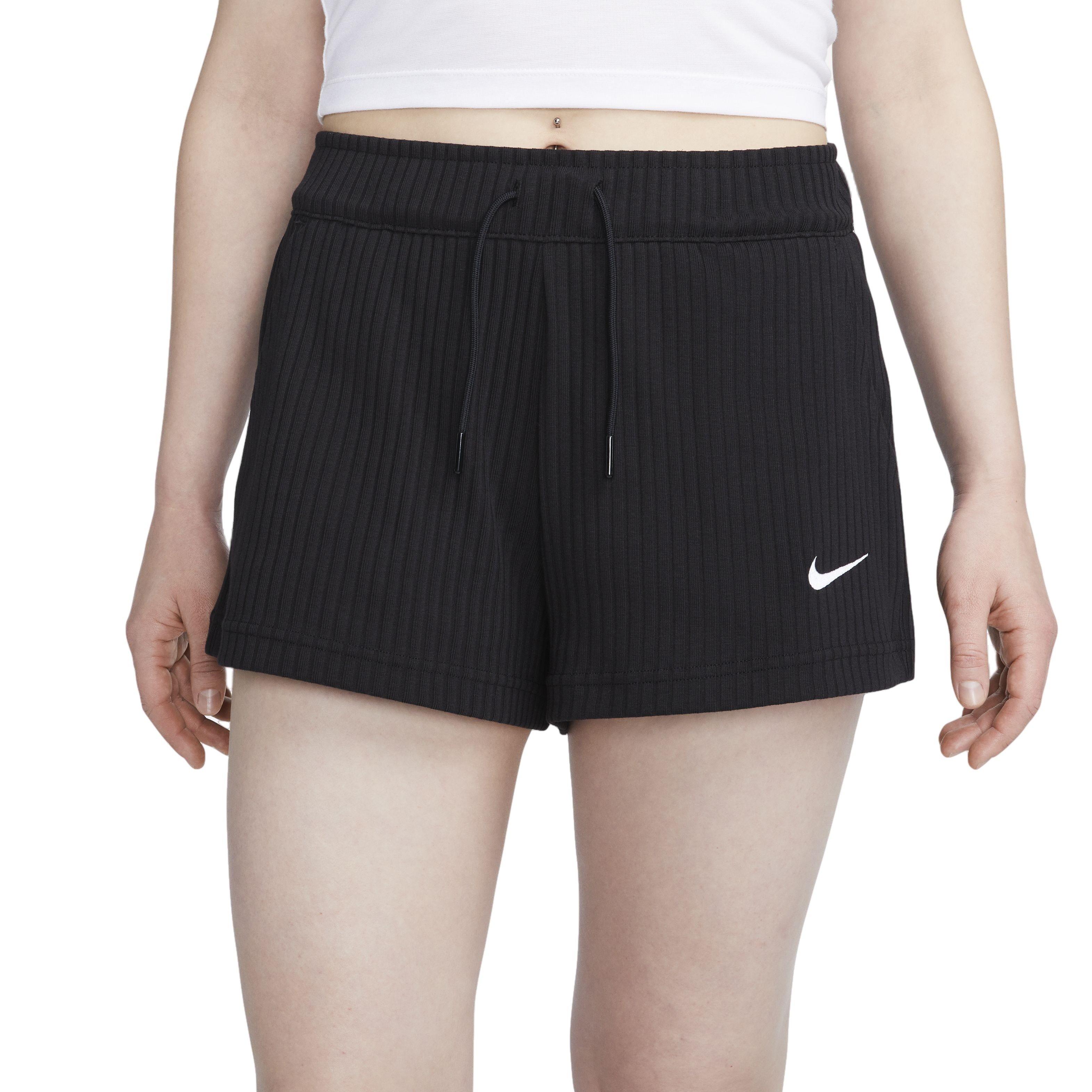 Nike Women's Sportswear High-Waisted Ribbed Jersey Shorts - BLACK Thumbnail View 1