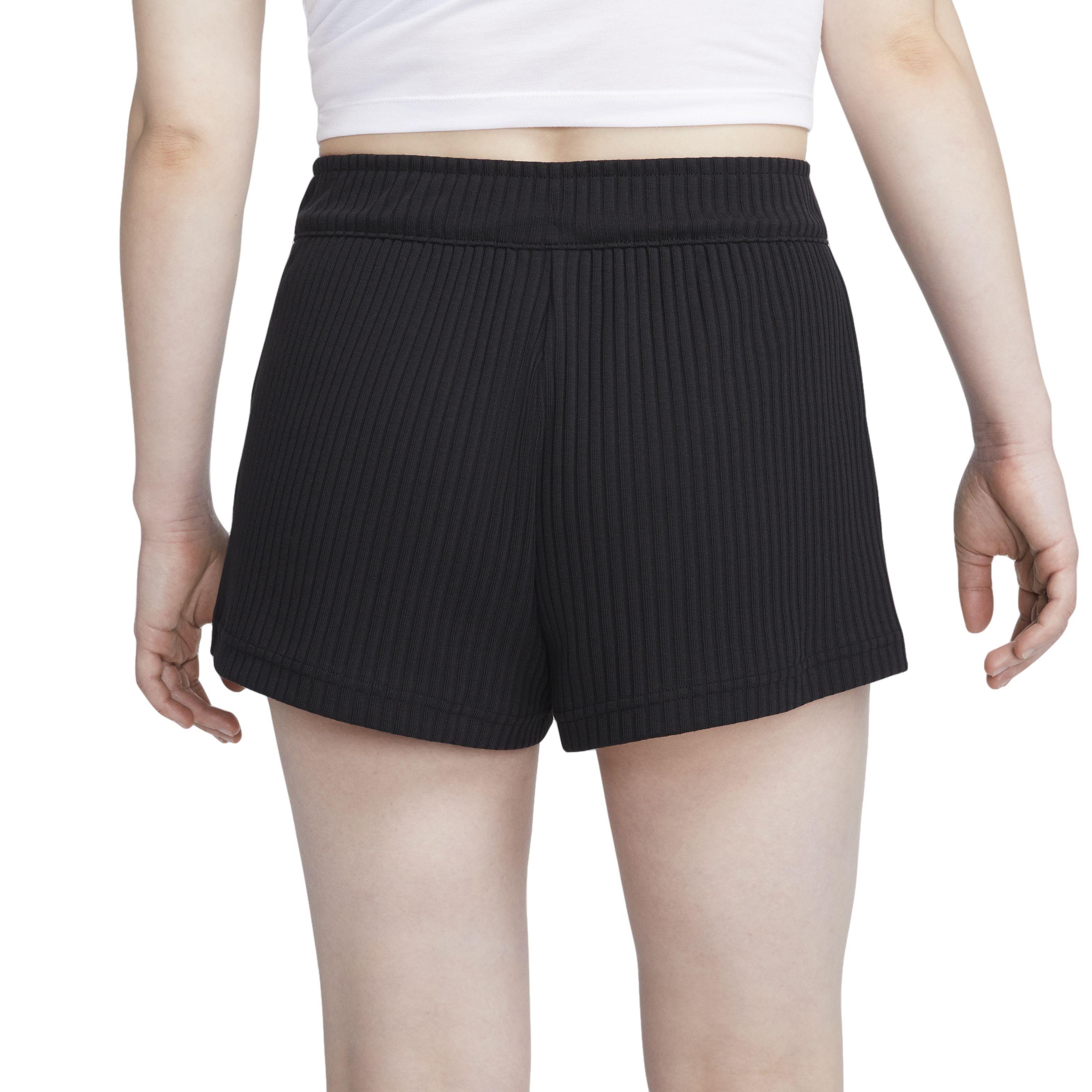 Nike Women's Sportswear High-Waisted Ribbed Jersey Shorts - BLACK Thumbnail View 2
