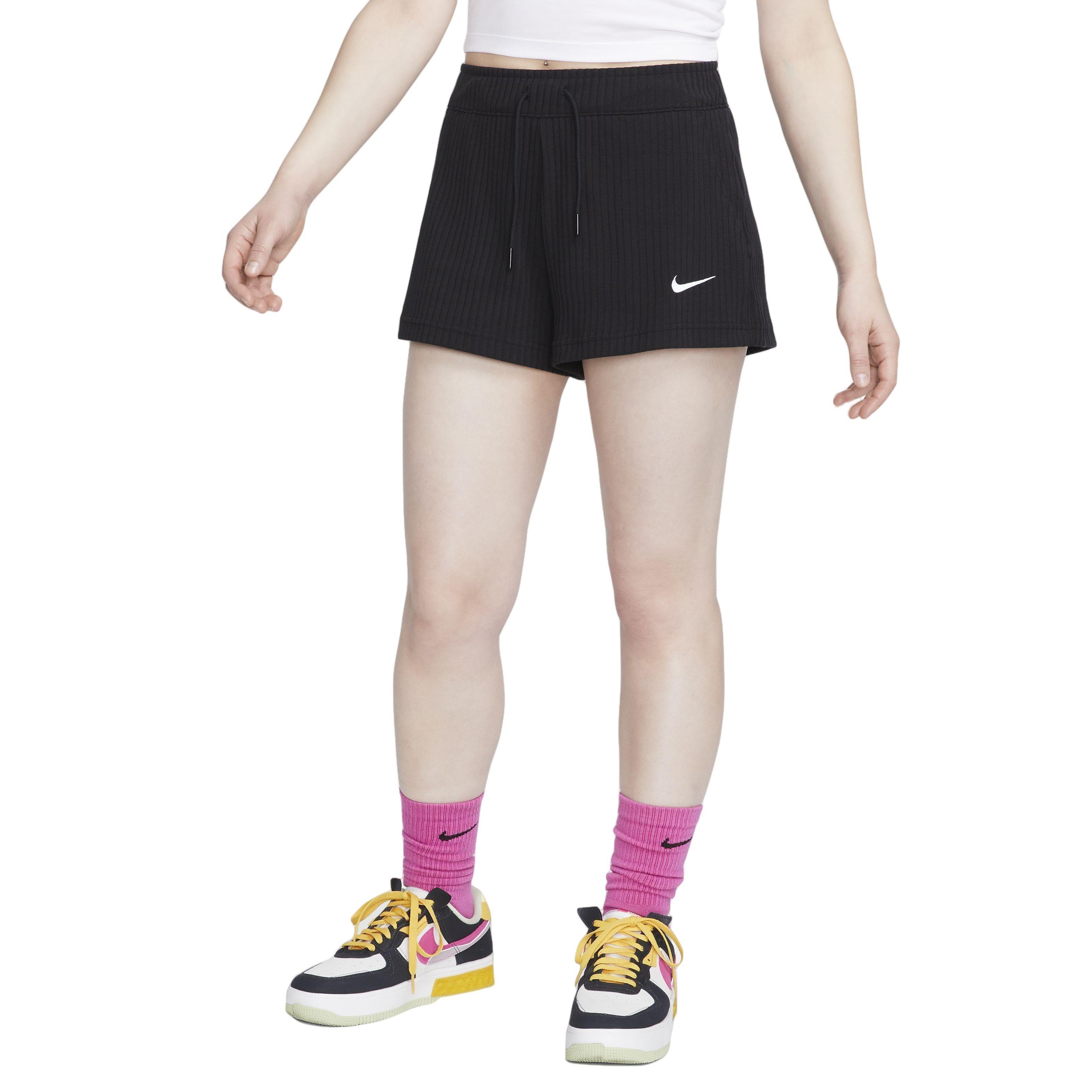 Nike Women's Sportswear High-Waisted Ribbed Jersey Shorts - BLACK Thumbnail View 3