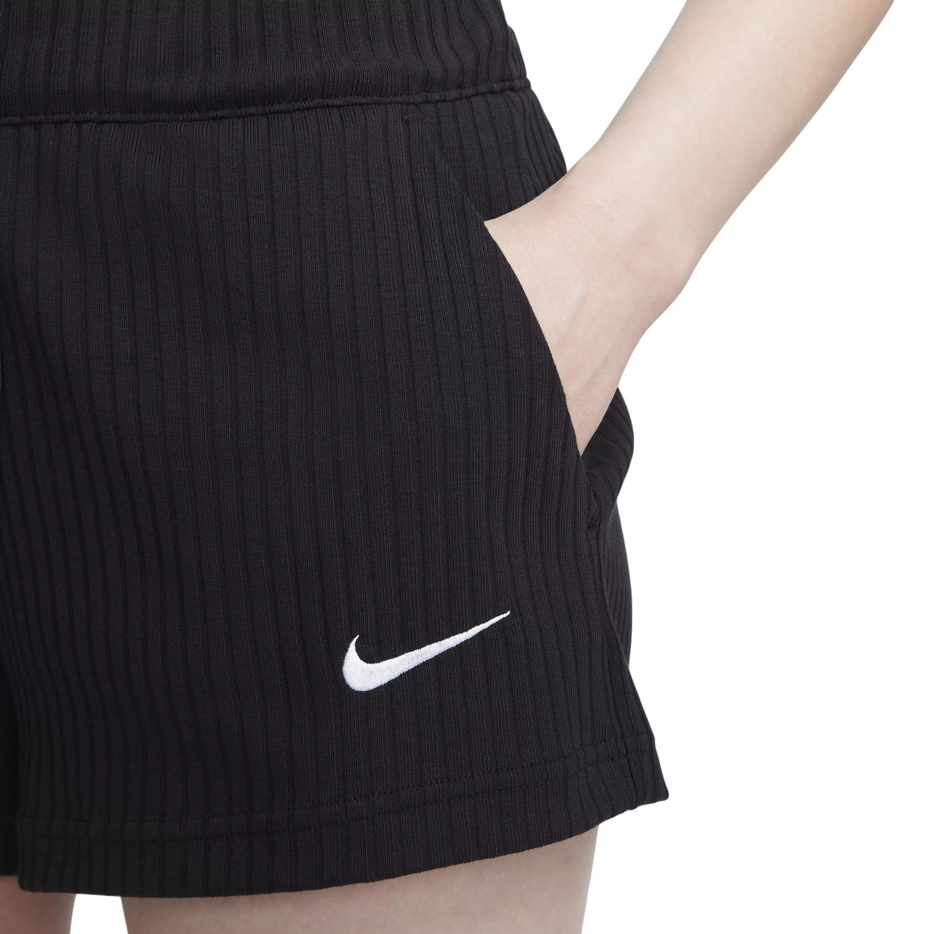 Nike Women's Sportswear High-Waisted Ribbed Jersey Shorts - BLACK