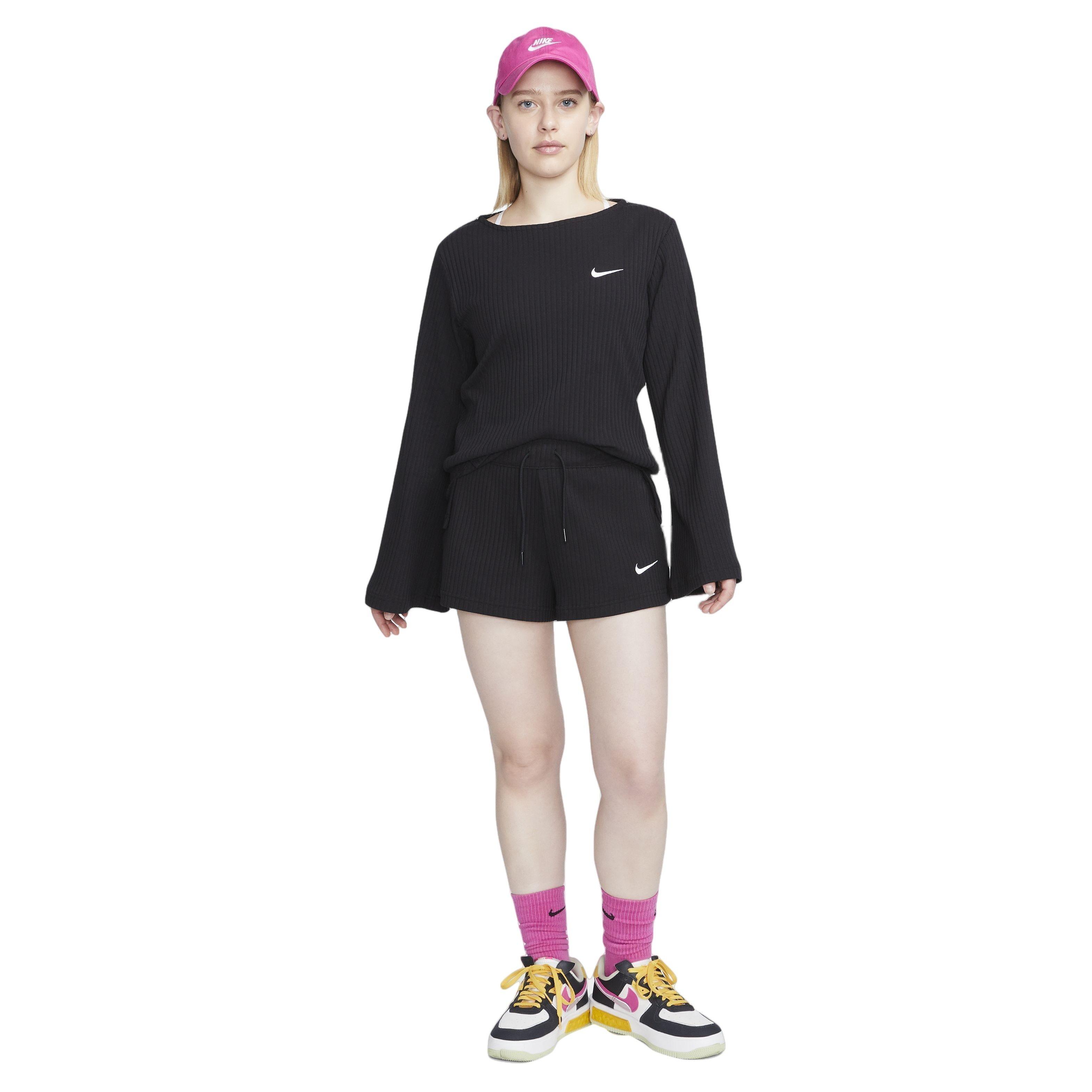 Nike Women's Sportswear High-Waisted Ribbed Jersey Shorts - BLACK Thumbnail View 5