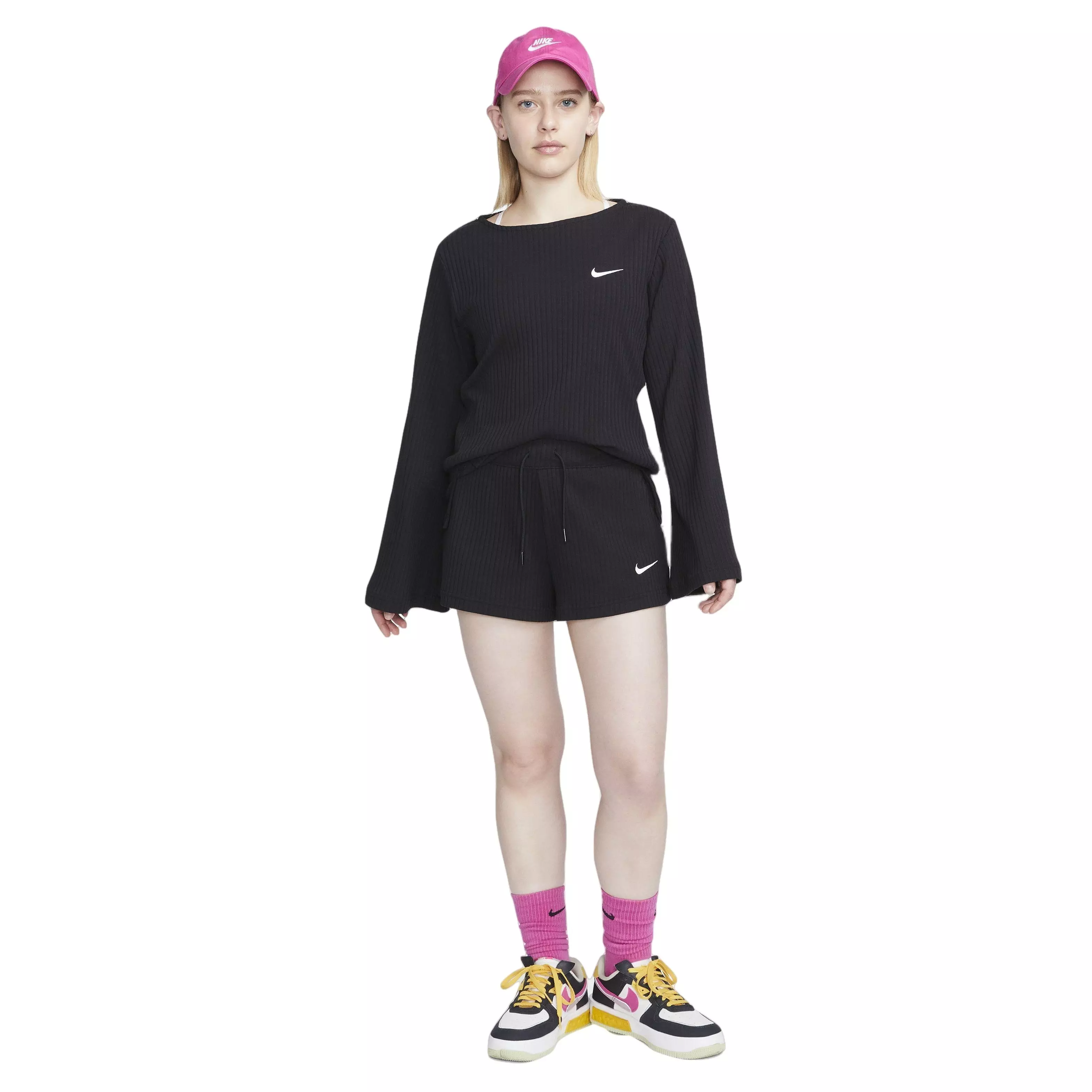 Nike Women's Sportswear High-Waisted Ribbed Jersey Shorts - BLACK