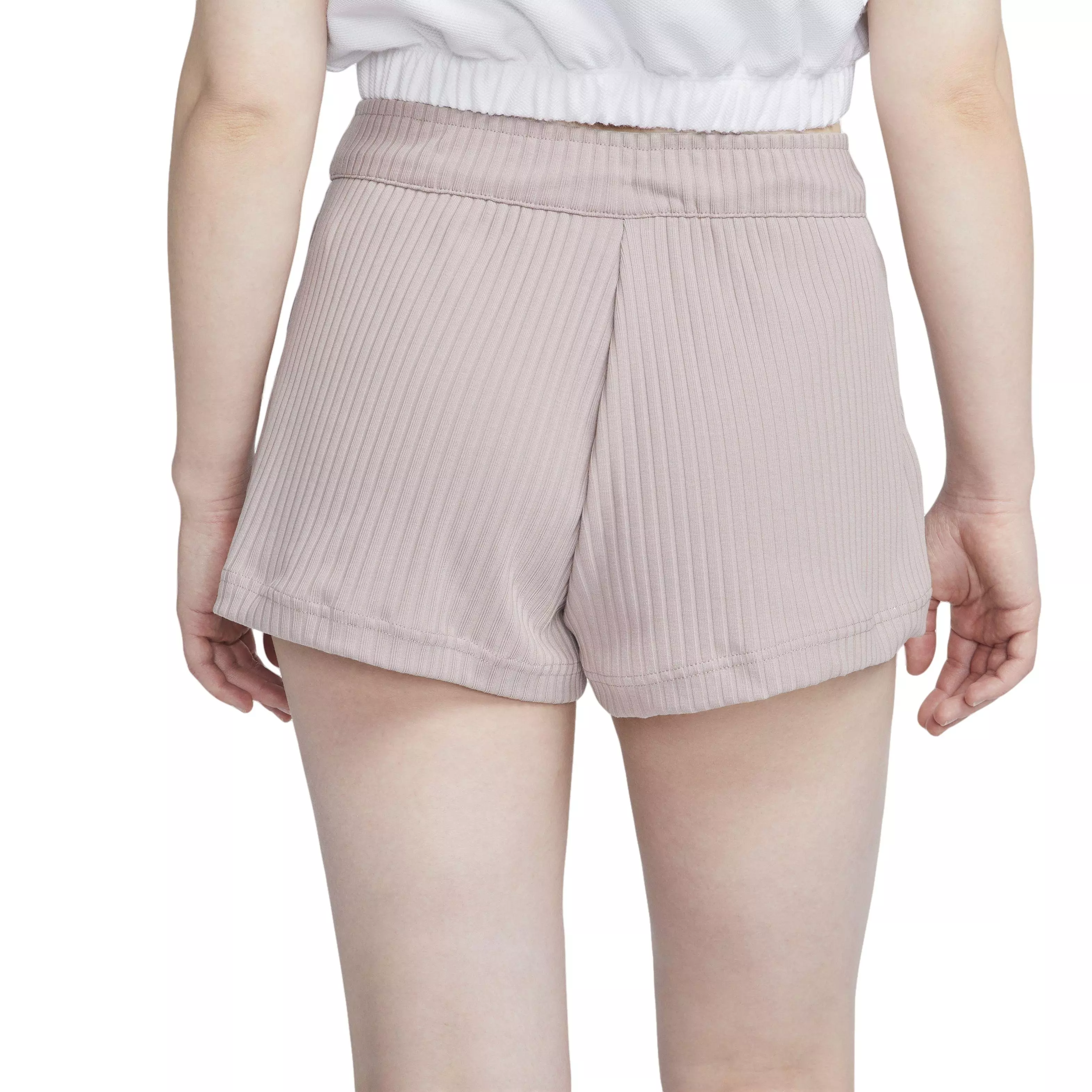 Nike Women's Sportswear High-Waisted Ribbed Jersey Shorts - TAUPE