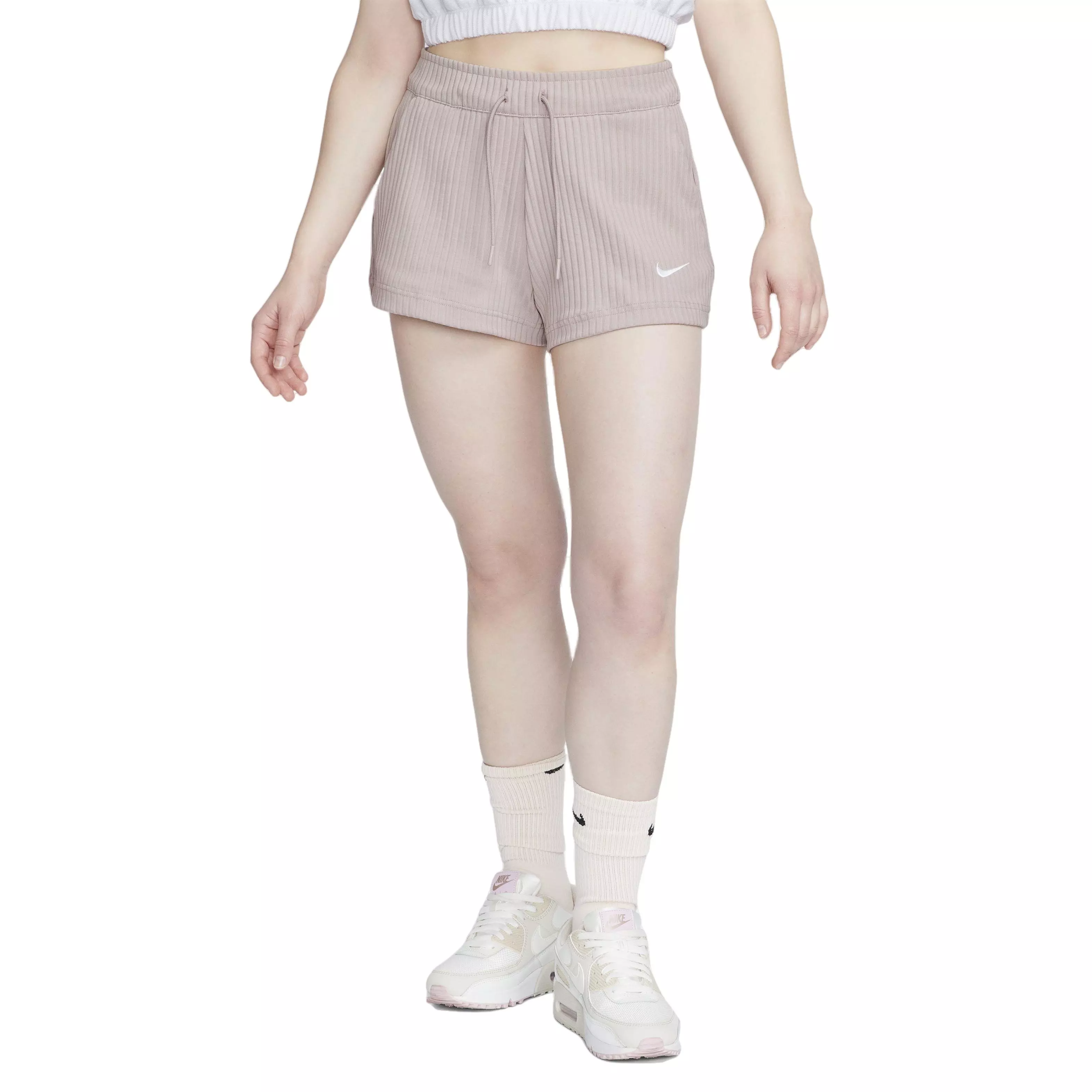 Nike Women's Sportswear High-Waisted Ribbed Jersey Shorts - TAUPE