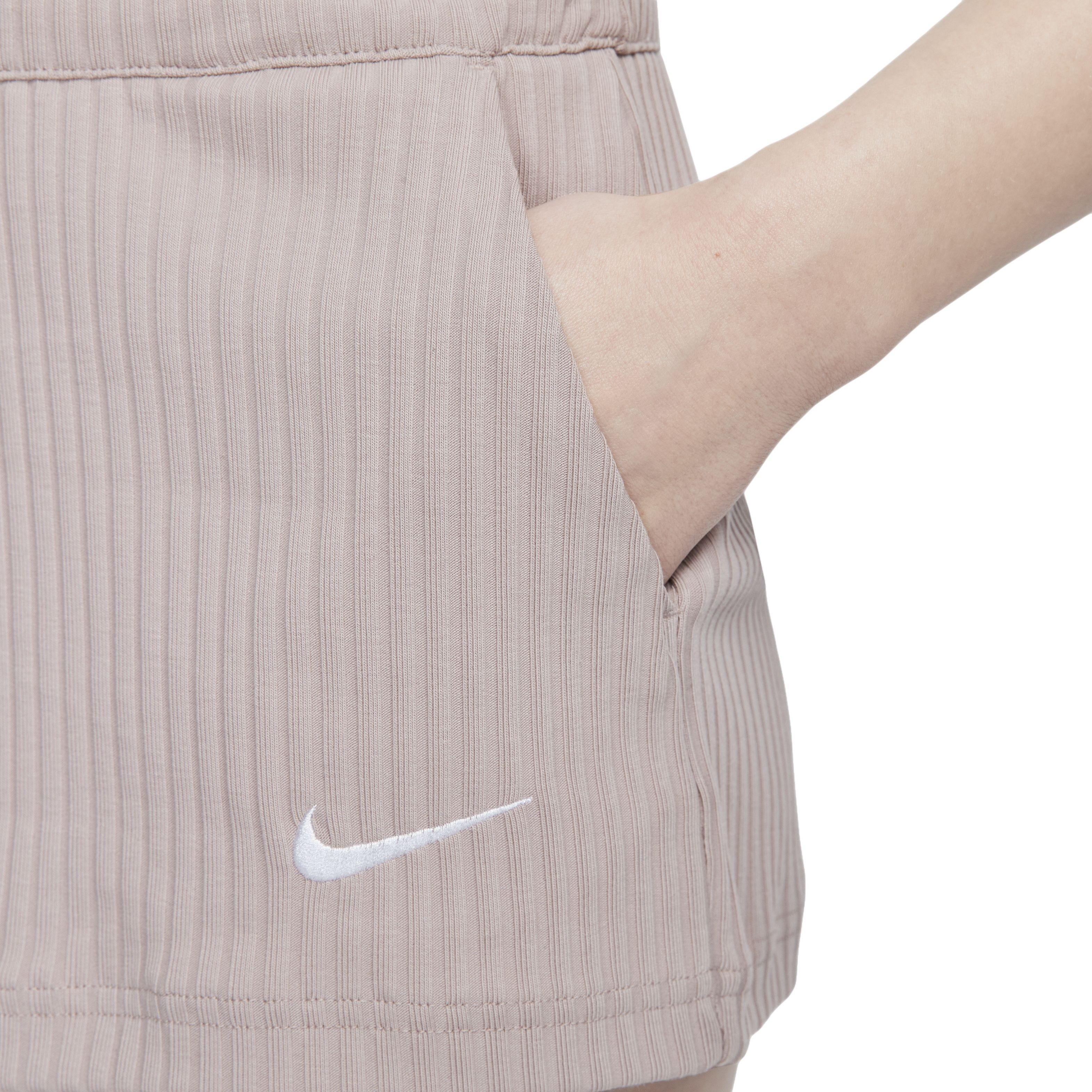 Nike Women's Sportswear High-Waisted Ribbed Jersey Shorts - TAUPE Thumbnail View 4