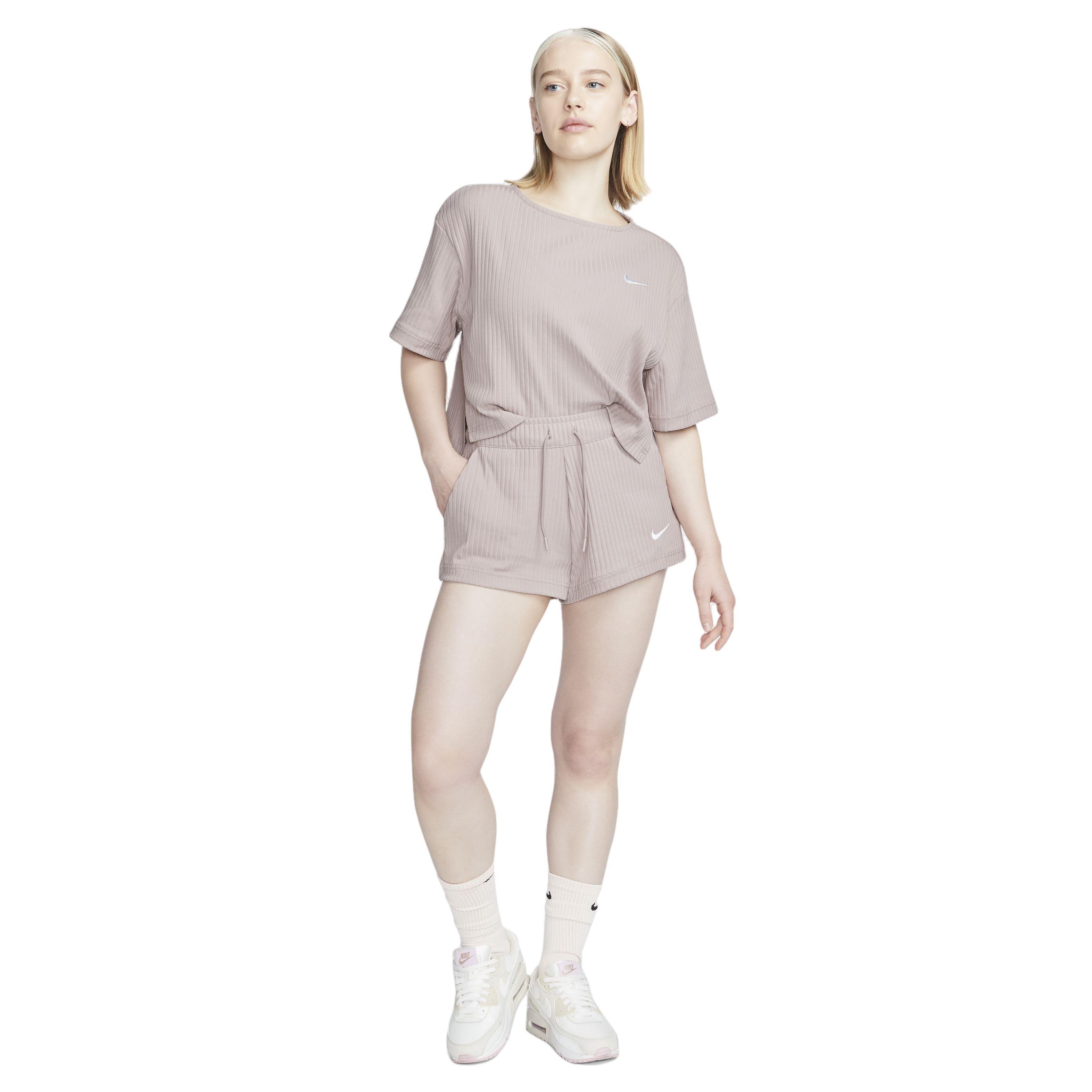 Nike Women's Sportswear High-Waisted Ribbed Jersey Shorts - TAUPE Thumbnail View 5